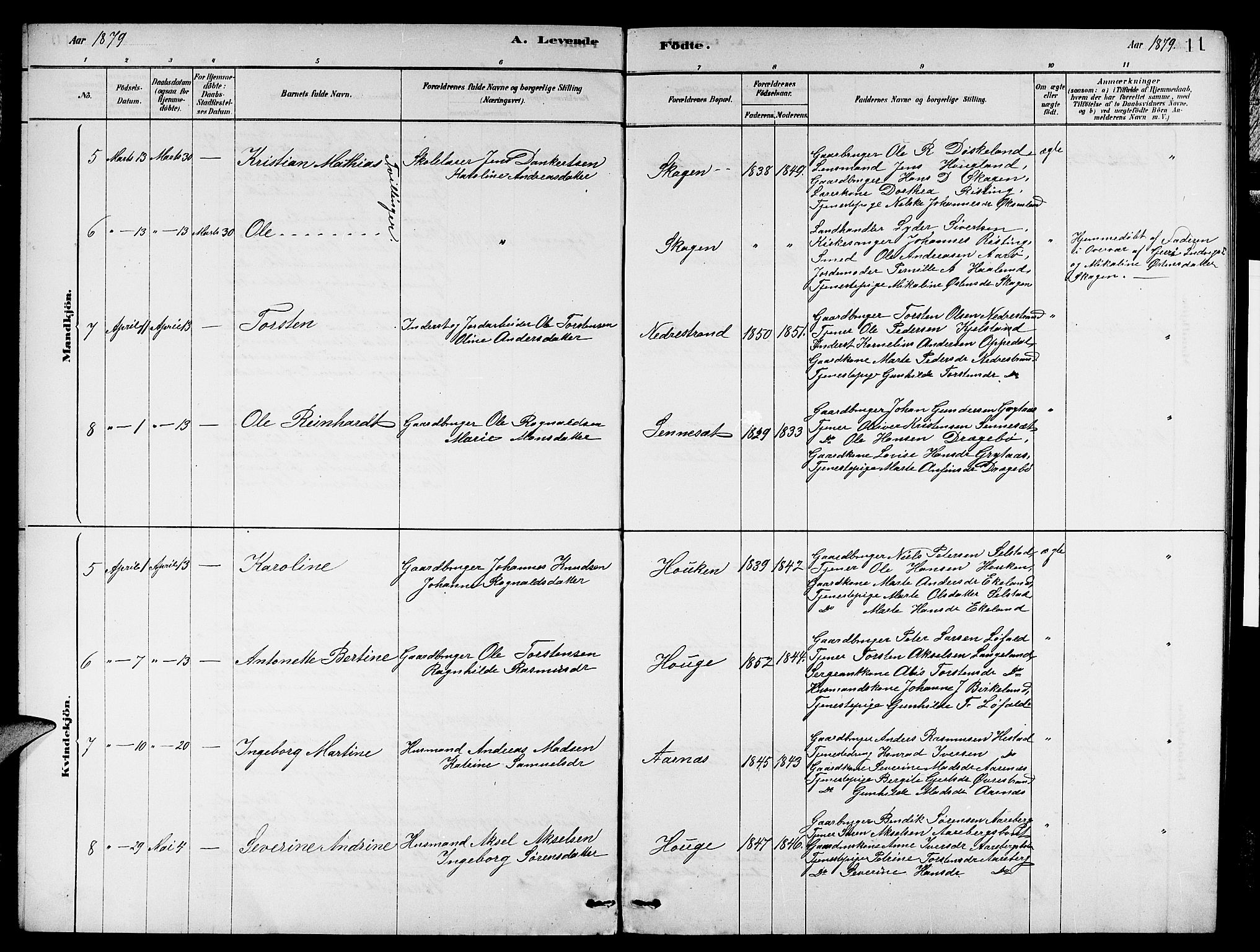 Gaular sokneprestembete, SAB/A-80001/H/Hab: Parish register (copy) no. A 3, 1878-1888, p. 11