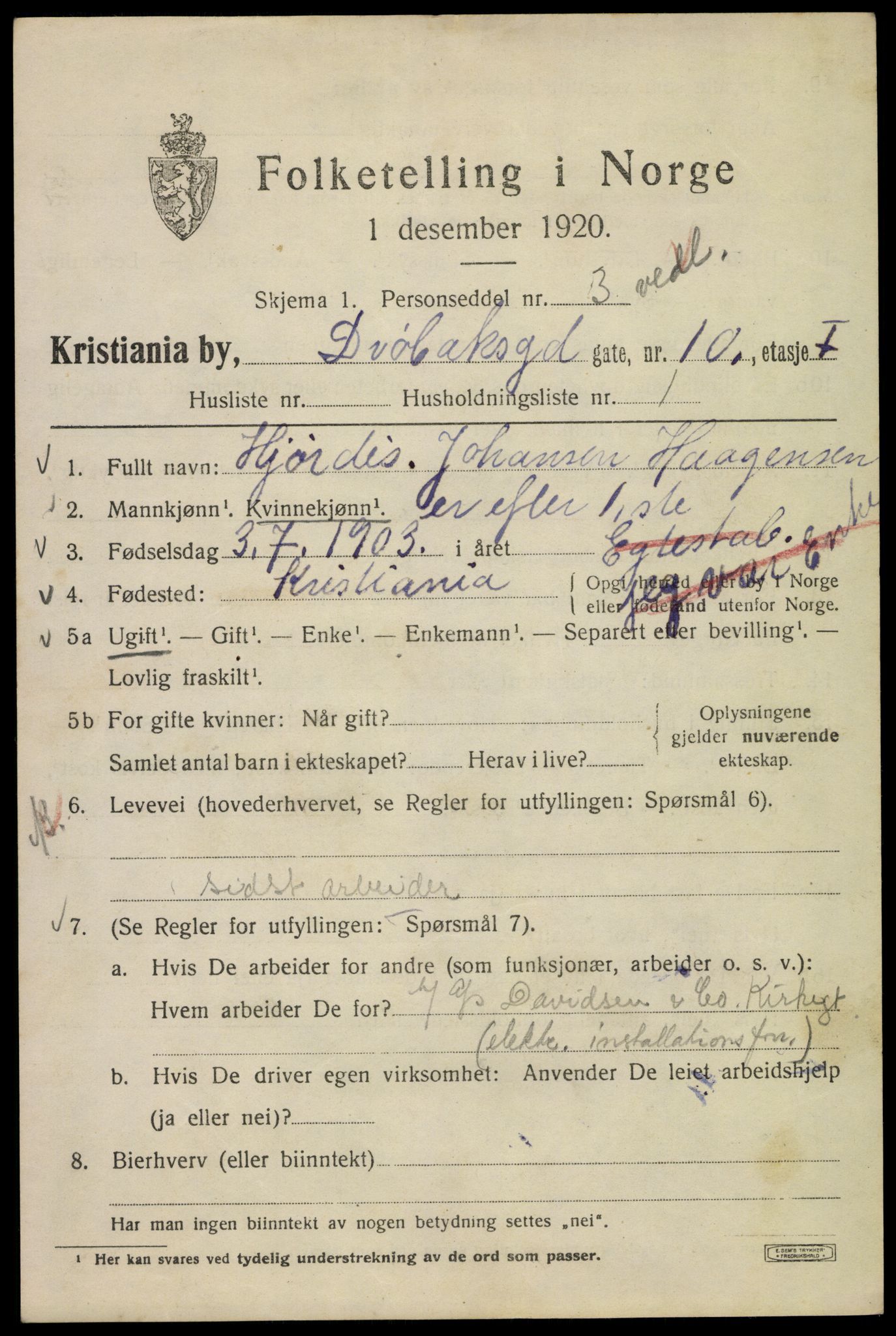 SAO, 1920 census for Kristiania, 1920, p. 203823