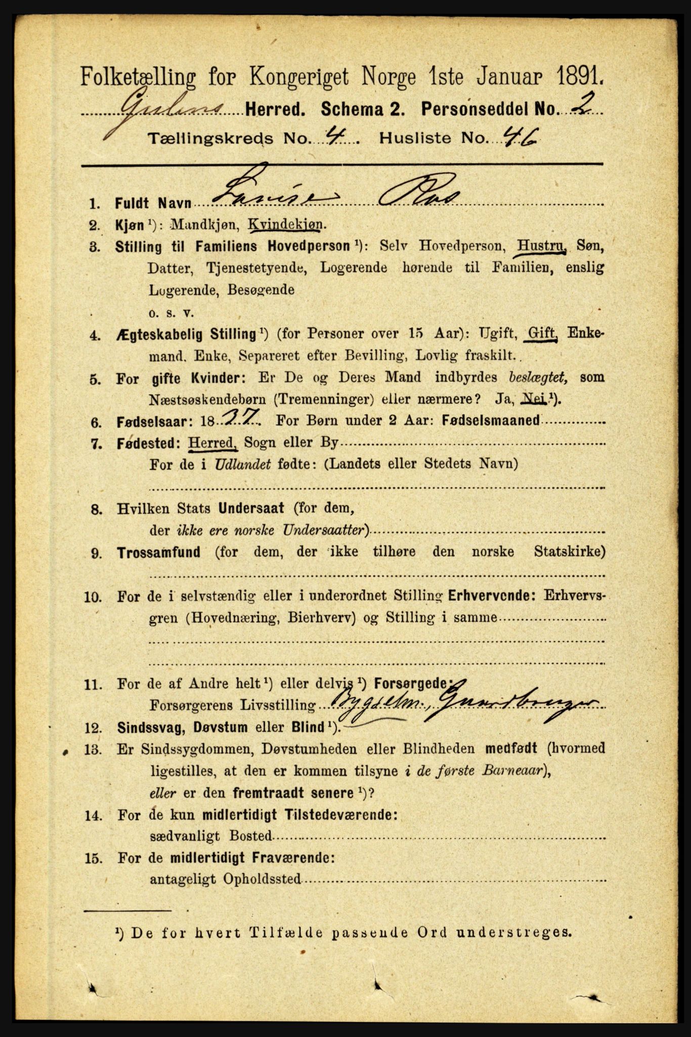 RA, 1891 census for 1411 Gulen, 1891, p. 1545