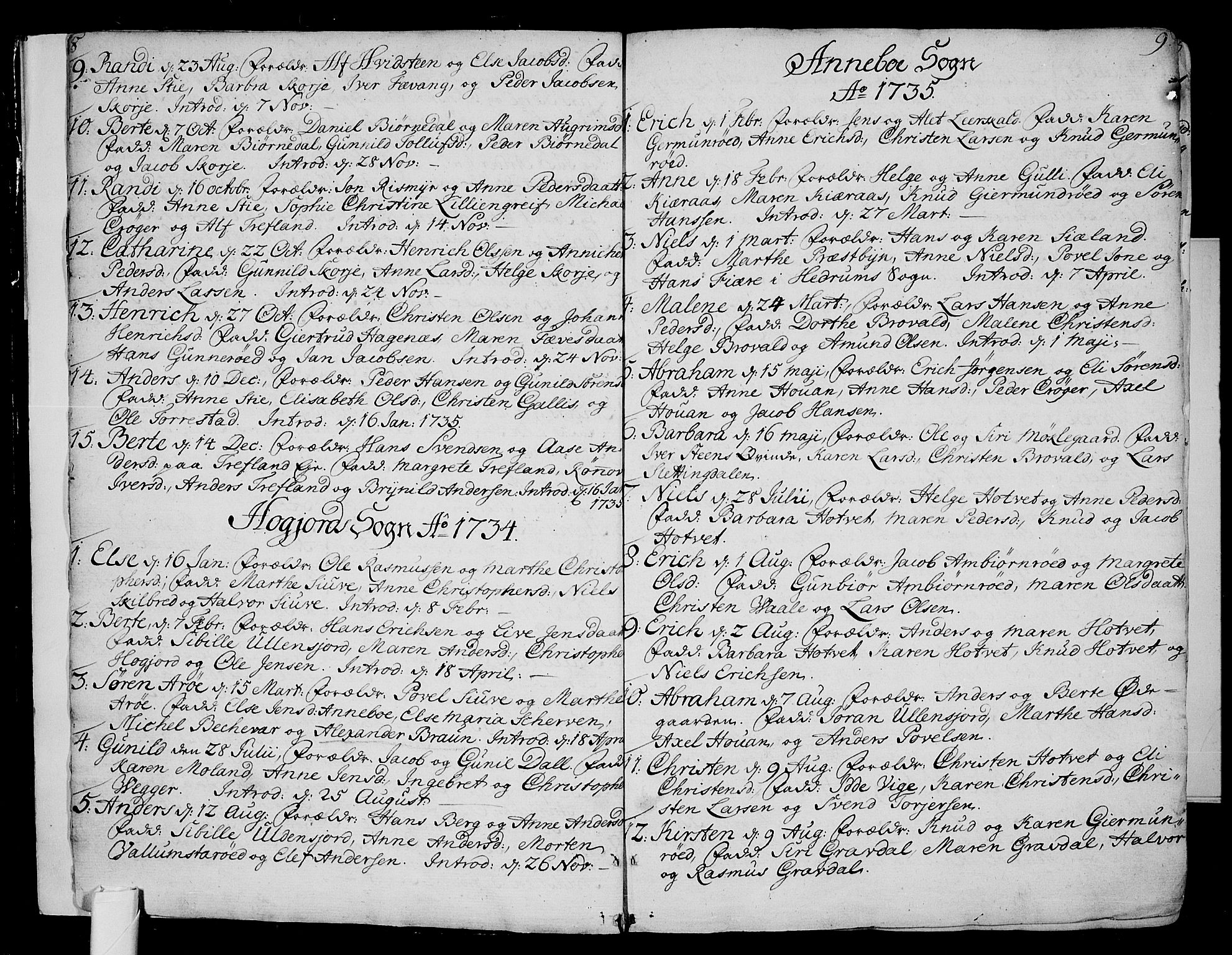 Andebu kirkebøker, AV/SAKO-A-336/F/Fa/L0002: Parish register (official) no. I 2, 1733-1802, p. 8-9