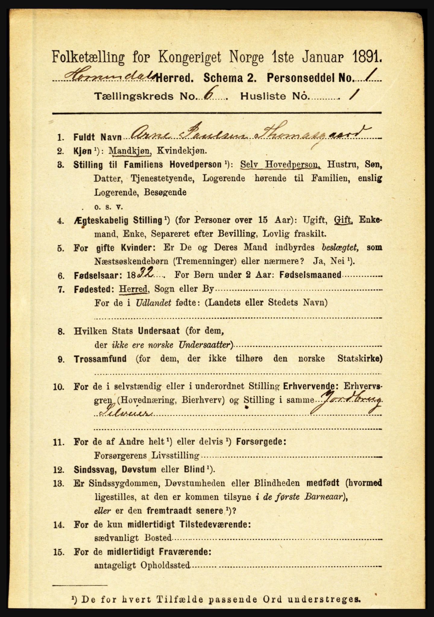 RA, 1891 census for 1444 Hornindal, 1891, p. 1405