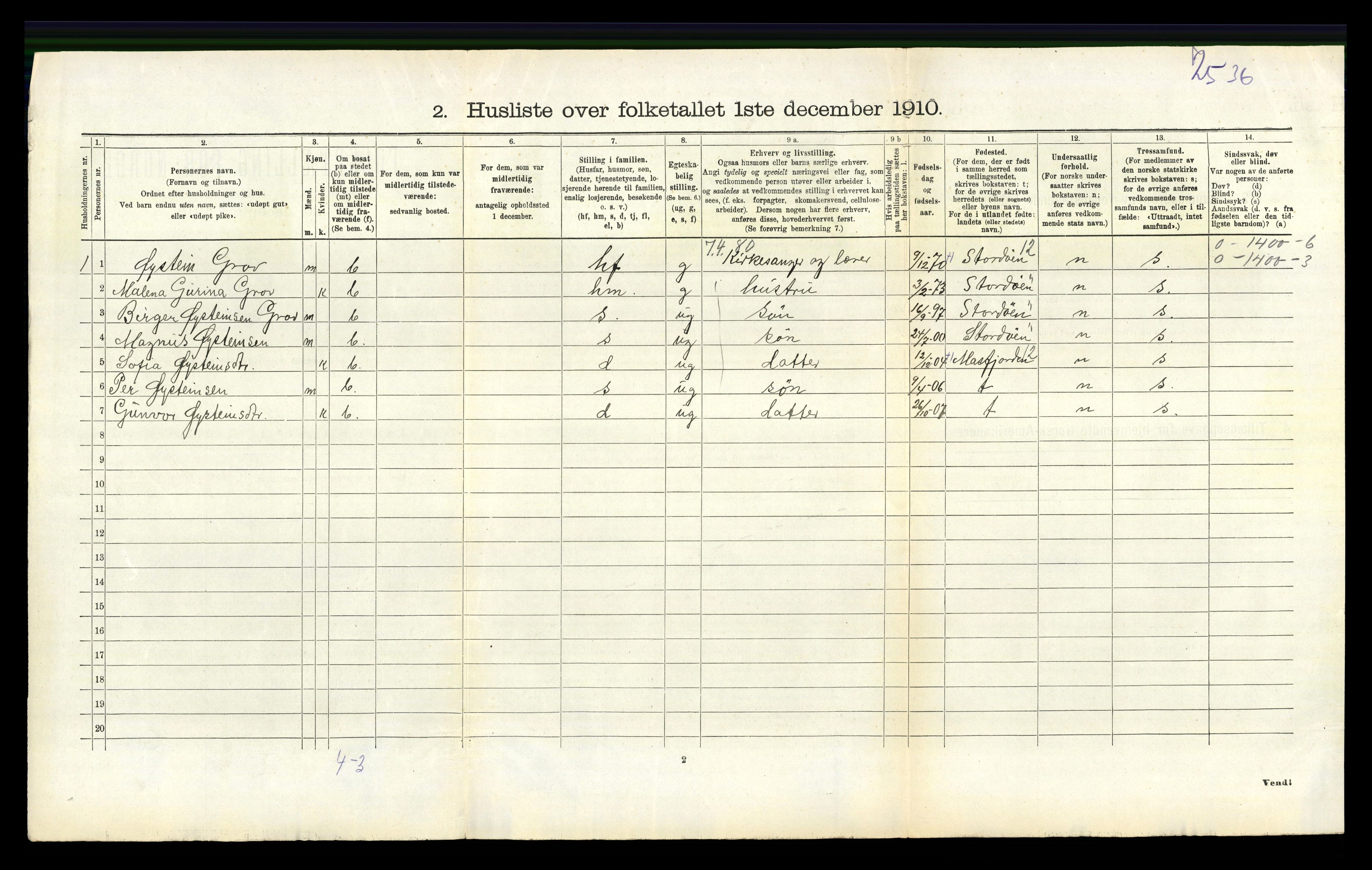 RA, 1910 census for Ogna, 1910, p. 190