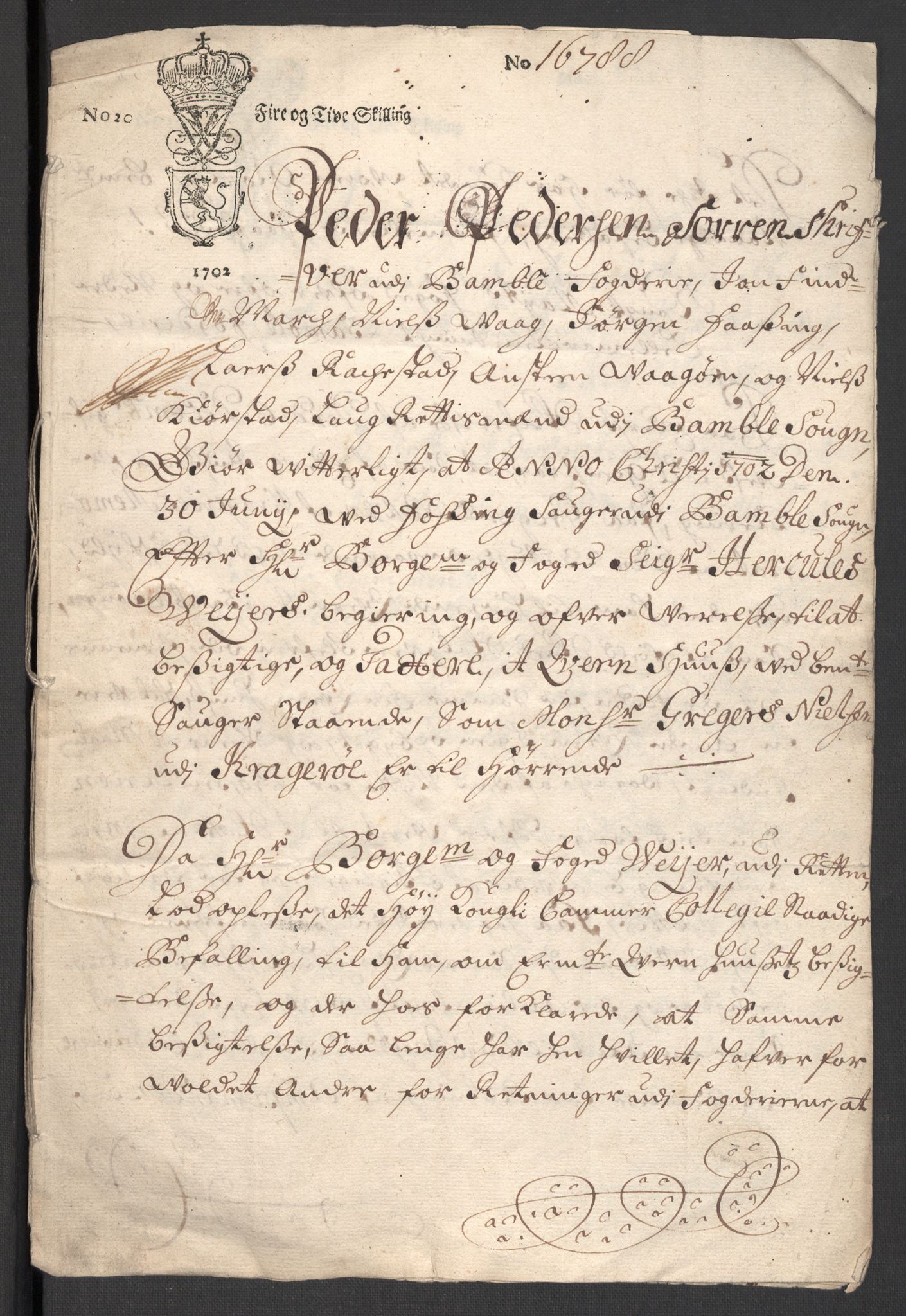 Rentekammeret inntil 1814, Reviderte regnskaper, Fogderegnskap, AV/RA-EA-4092/R36/L2107: Fogderegnskap Øvre og Nedre Telemark og Bamble, 1702, p. 374