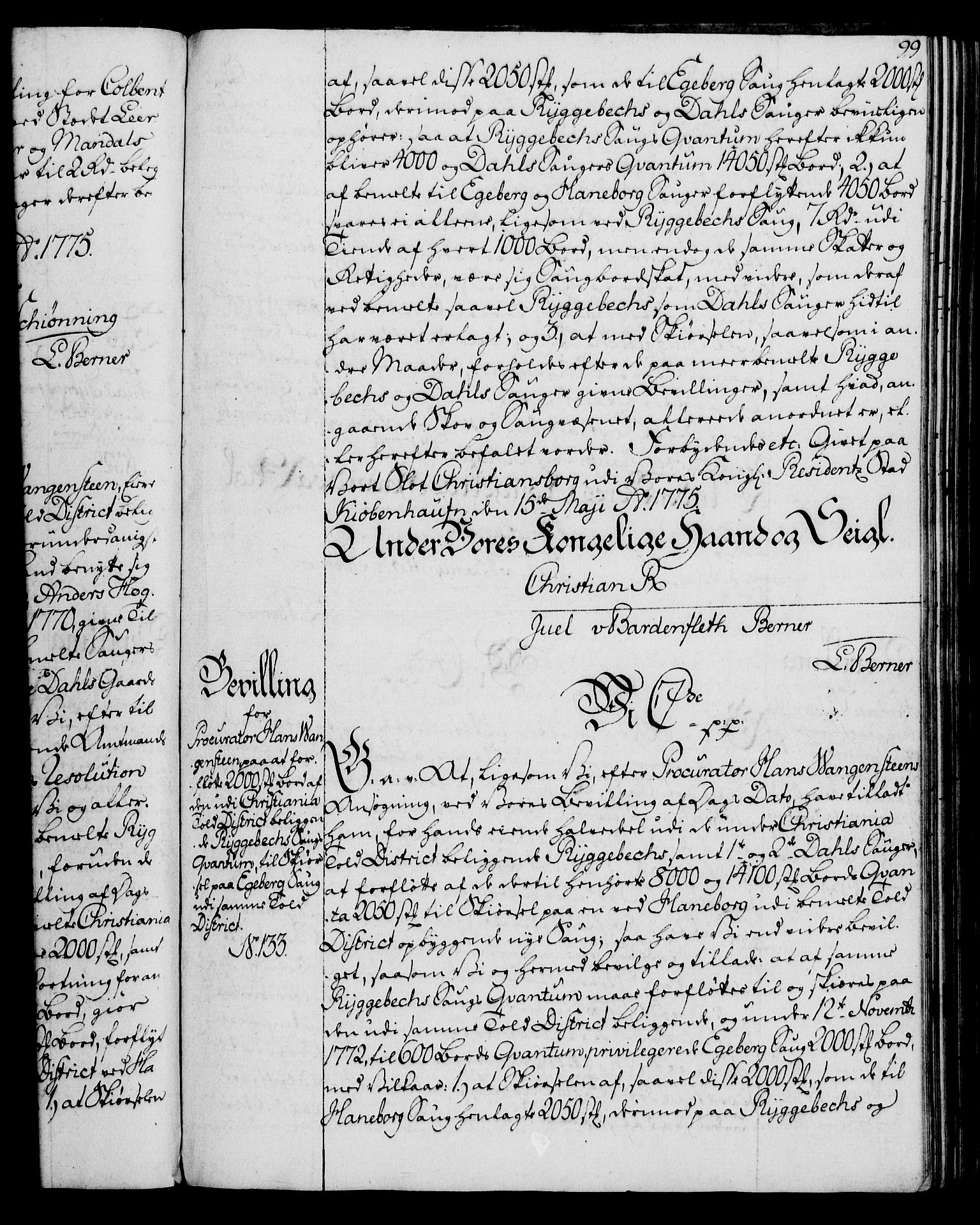 Rentekammeret, Kammerkanselliet, AV/RA-EA-3111/G/Gg/Gga/L0010: Norsk ekspedisjonsprotokoll med register (merket RK 53.10), 1773-1778, p. 99