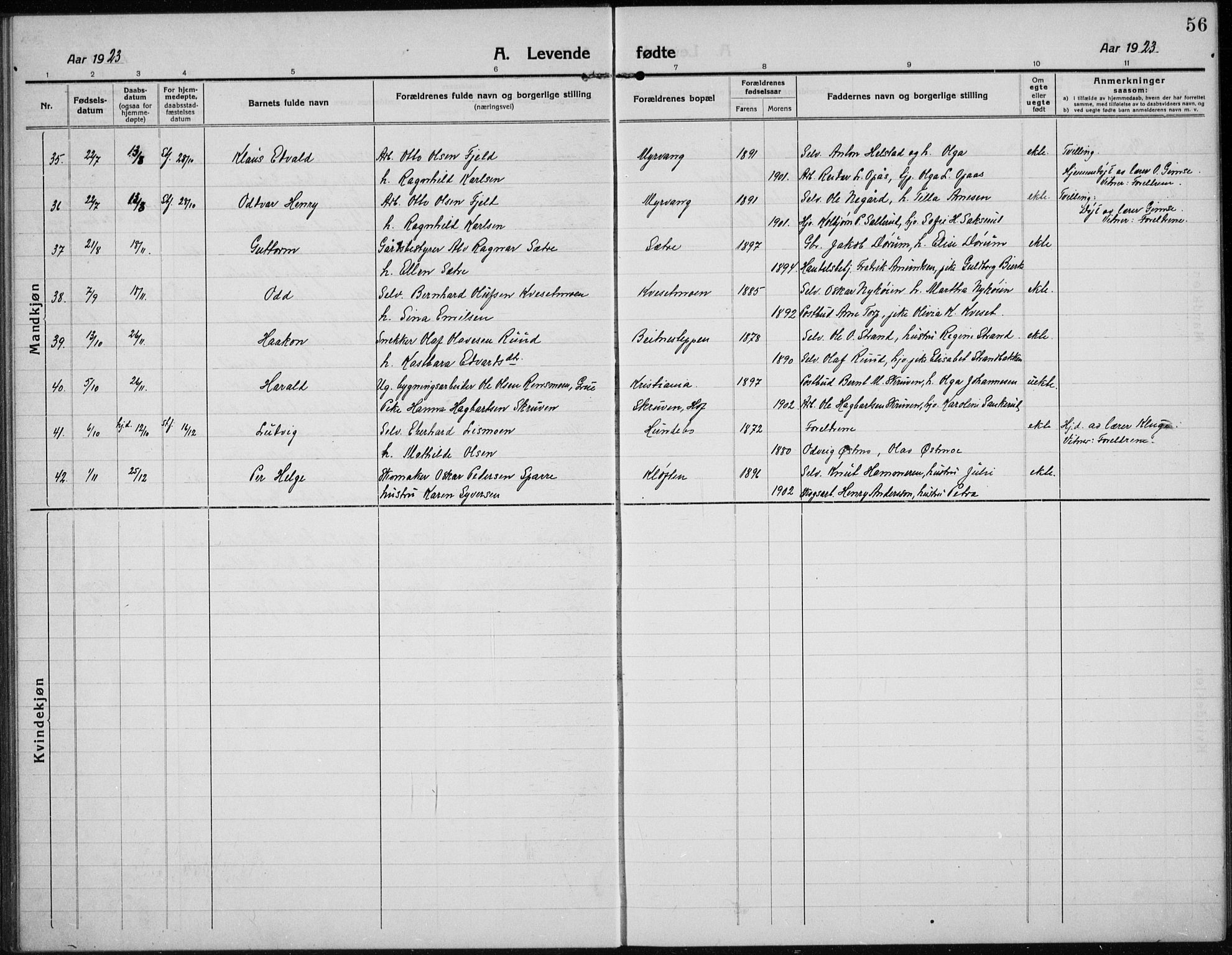 Hof prestekontor, AV/SAH-PREST-038/H/Ha/Hab/L0002: Parish register (copy) no. 2, 1915-1934, p. 56