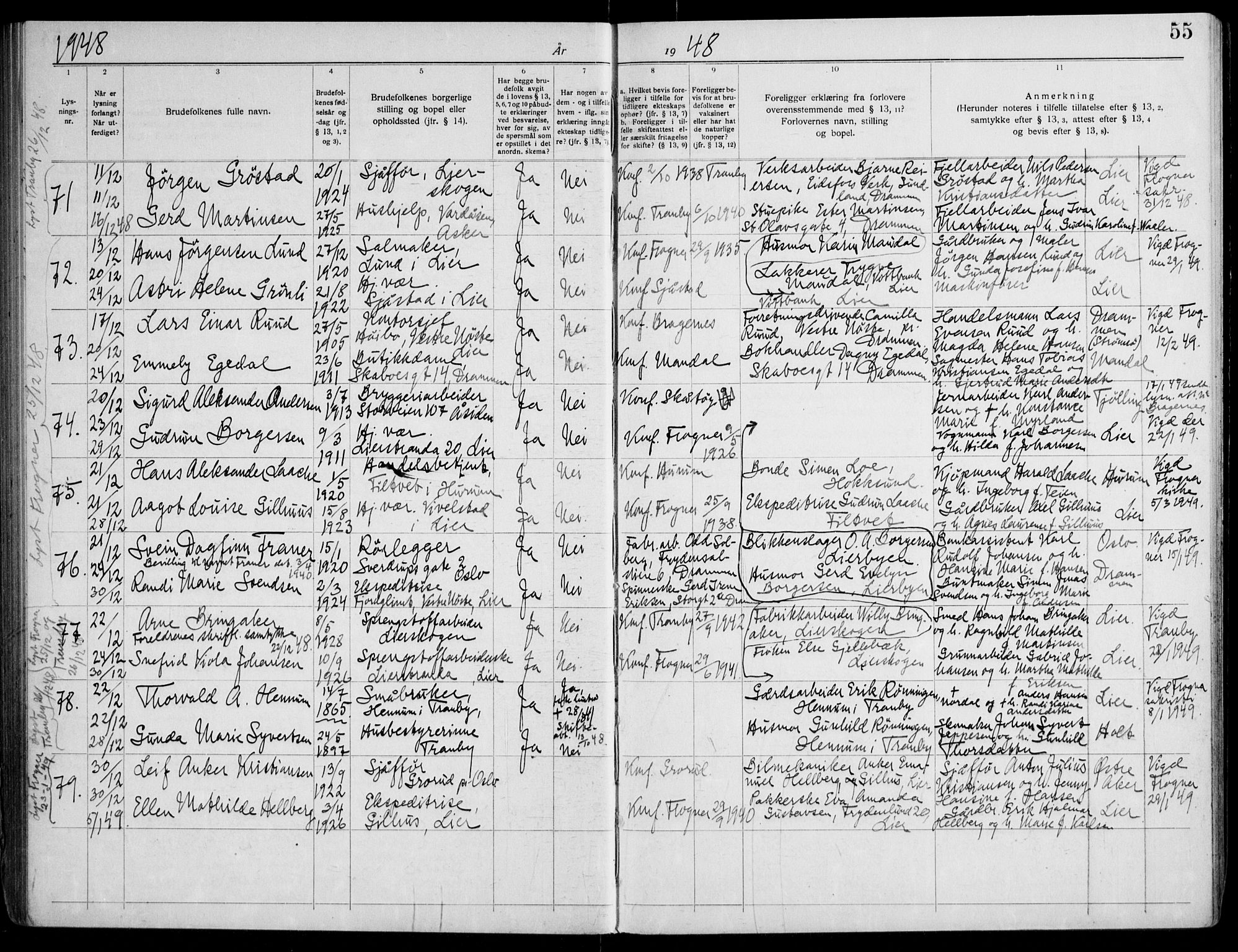 Lier kirkebøker, AV/SAKO-A-230/H/Ha/L0003: Banns register no. 3, 1940-1955, p. 55