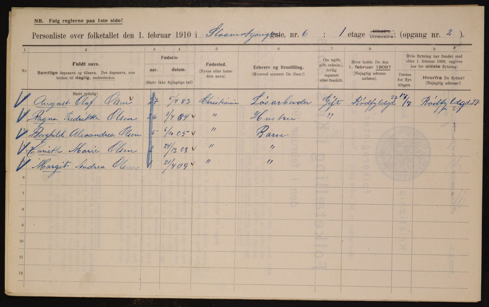 OBA, Municipal Census 1910 for Kristiania, 1910, p. 92466