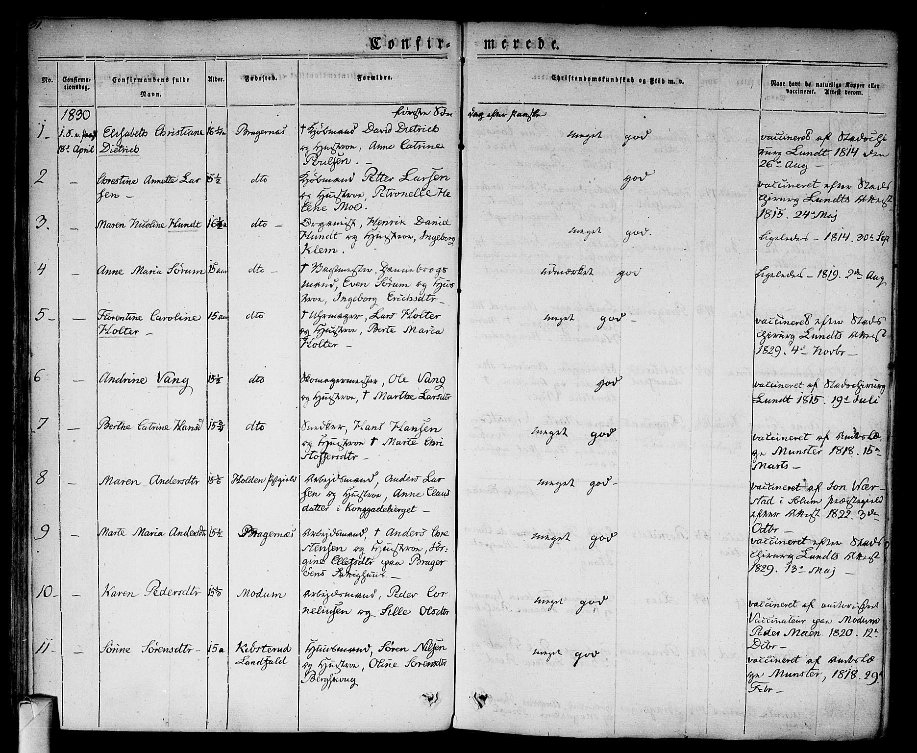 Bragernes kirkebøker, SAKO/A-6/F/Fc/L0001: Parish register (official) no. III 1, 1830-1853, p. 51