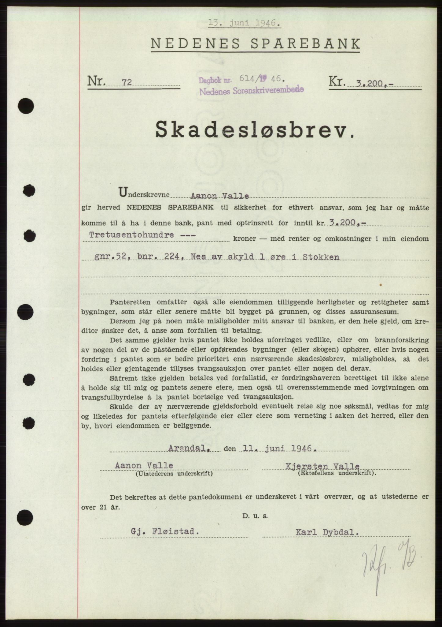 Nedenes sorenskriveri, SAK/1221-0006/G/Gb/Gbb/L0003: Mortgage book no. B3b, 1946-1946, Diary no: : 614/1946