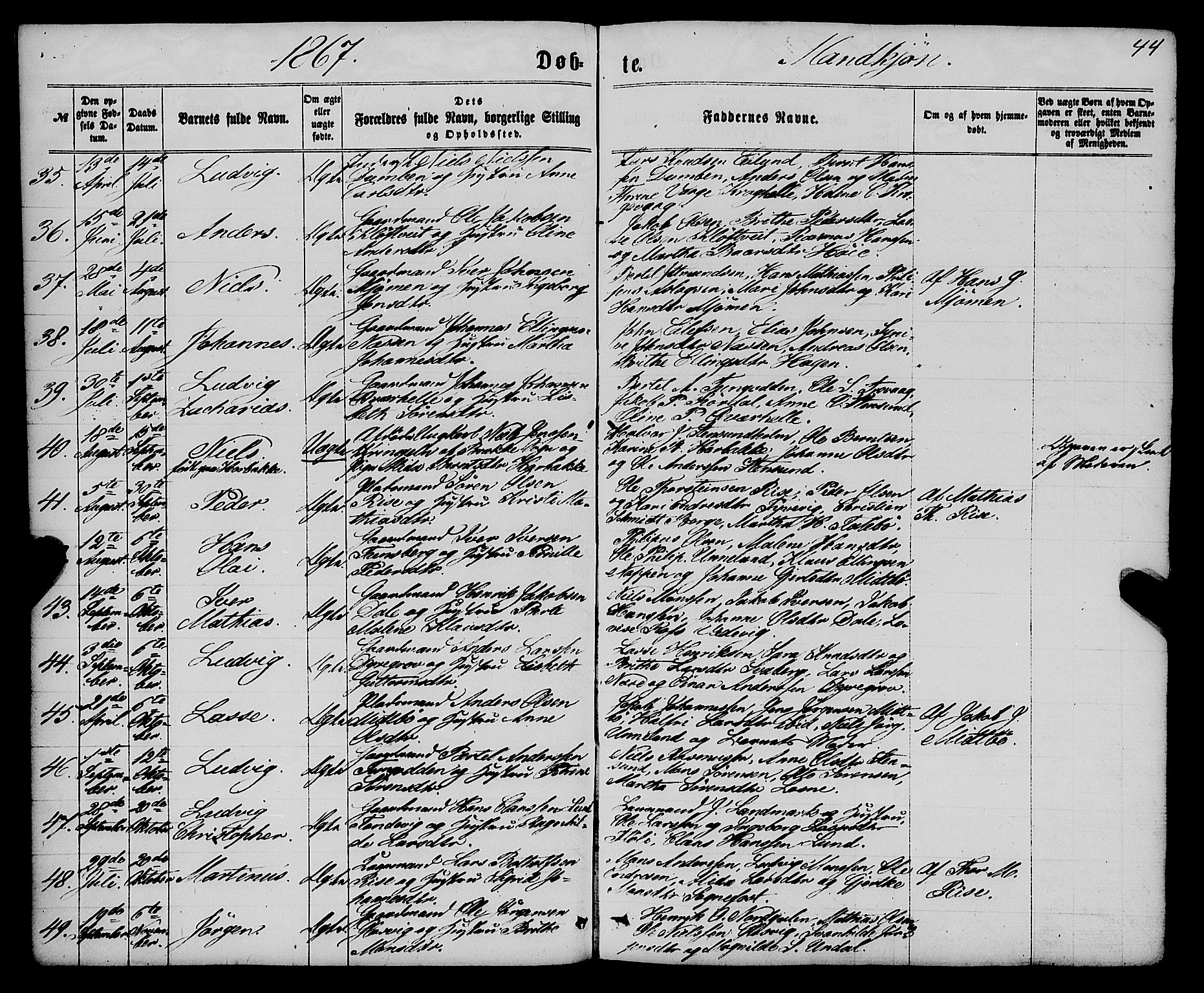 Gulen sokneprestembete, SAB/A-80201/H/Haa/Haaa/L0022: Parish register (official) no. A 22, 1859-1869, p. 44