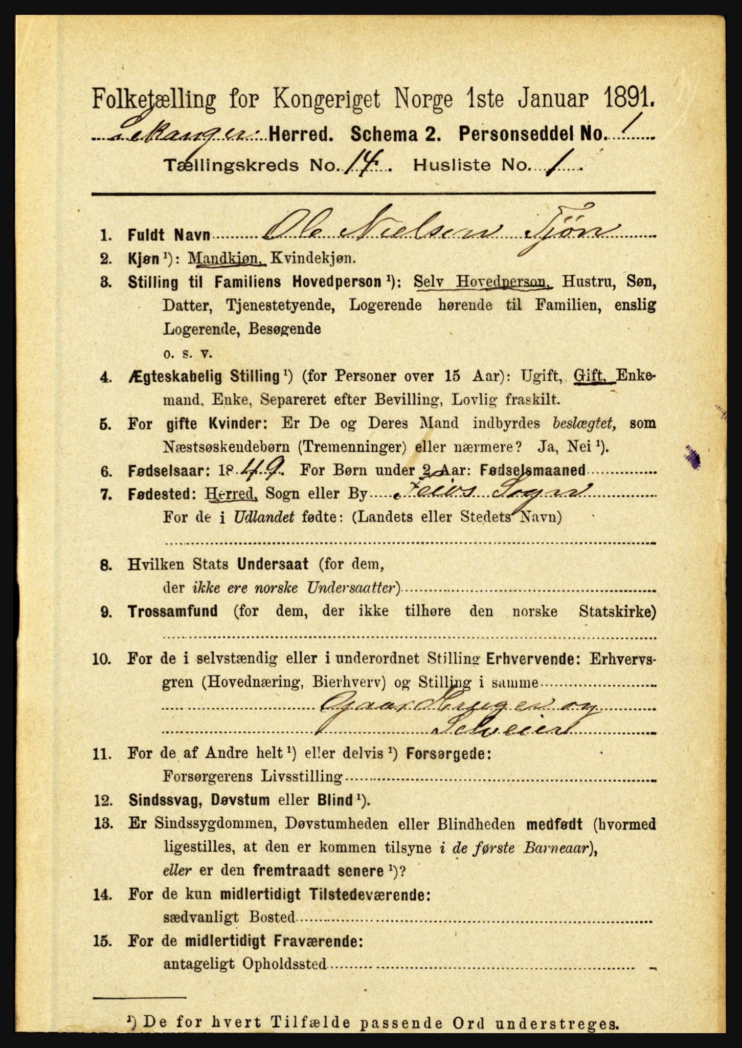 RA, 1891 census for 1419 Leikanger, 1891, p. 2714