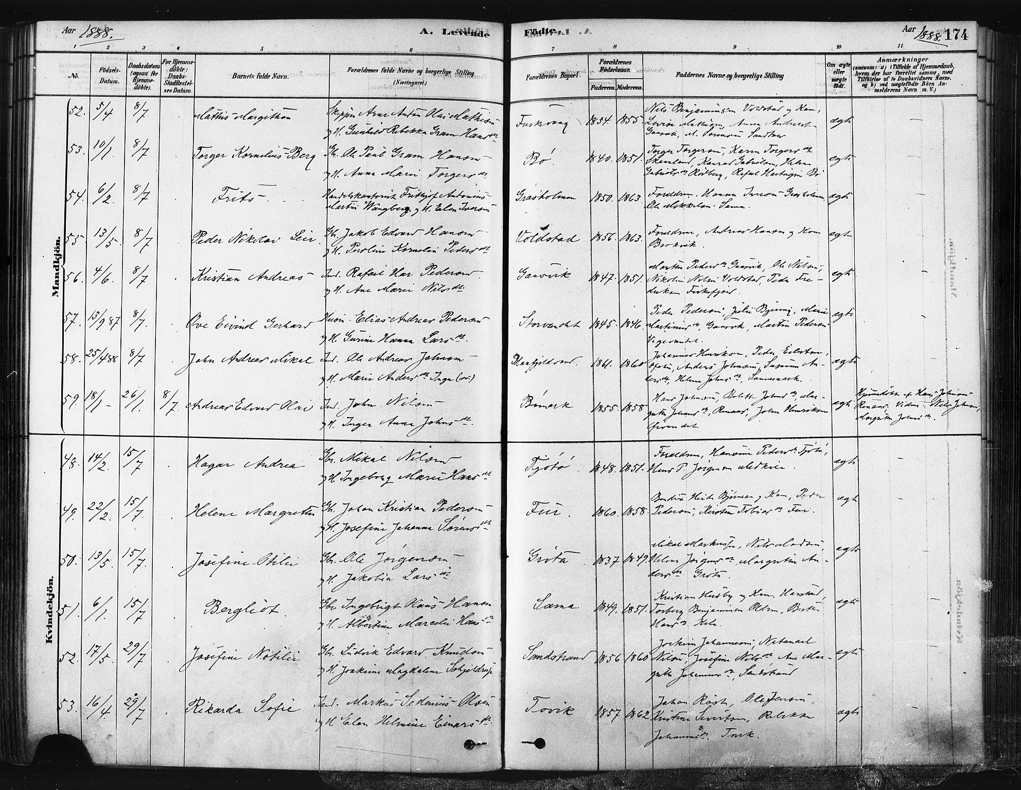 Trondenes sokneprestkontor, SATØ/S-1319/H/Ha/L0014kirke: Parish register (official) no. 14, 1878-1889, p. 174