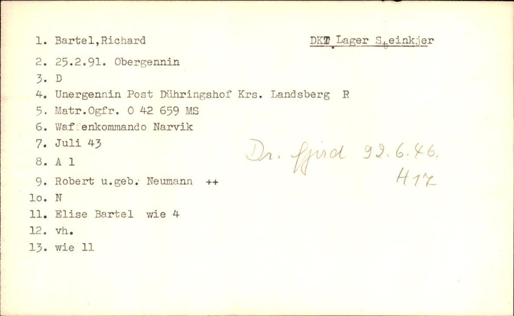 Hjemsendte tyskere , AV/RA-RAFA-6487/D/Db/L0007: Bartak-Borchhardt, 1945-1947, p. 5