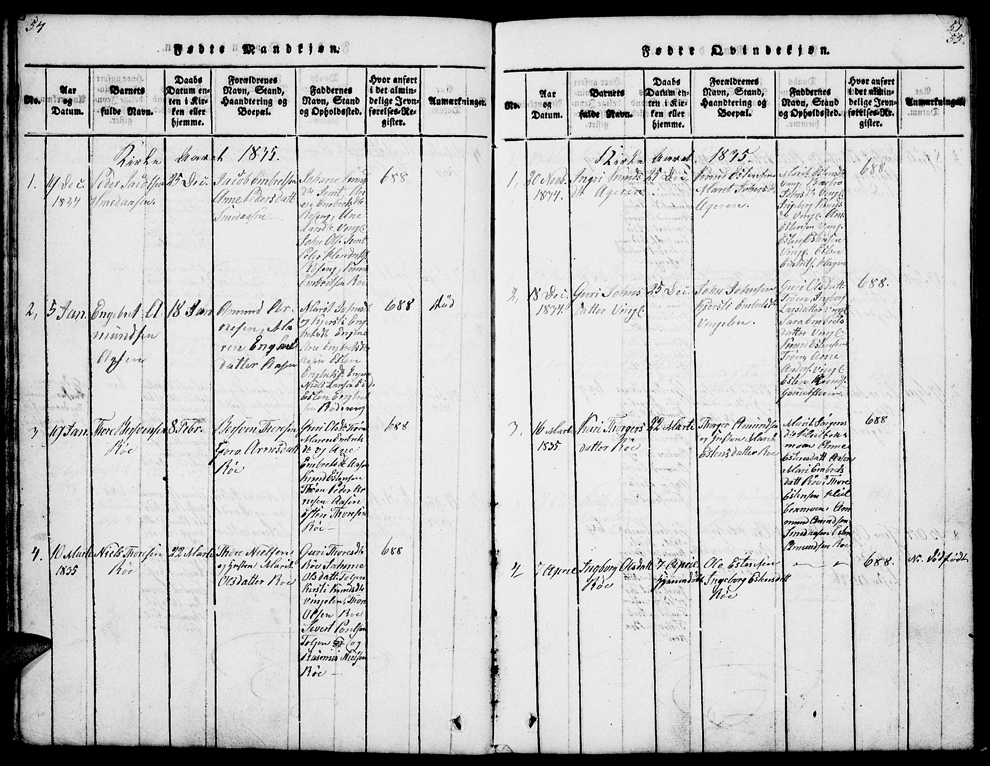 Tolga prestekontor, SAH/PREST-062/L/L0003: Parish register (copy) no. 3, 1815-1862, p. 54-55