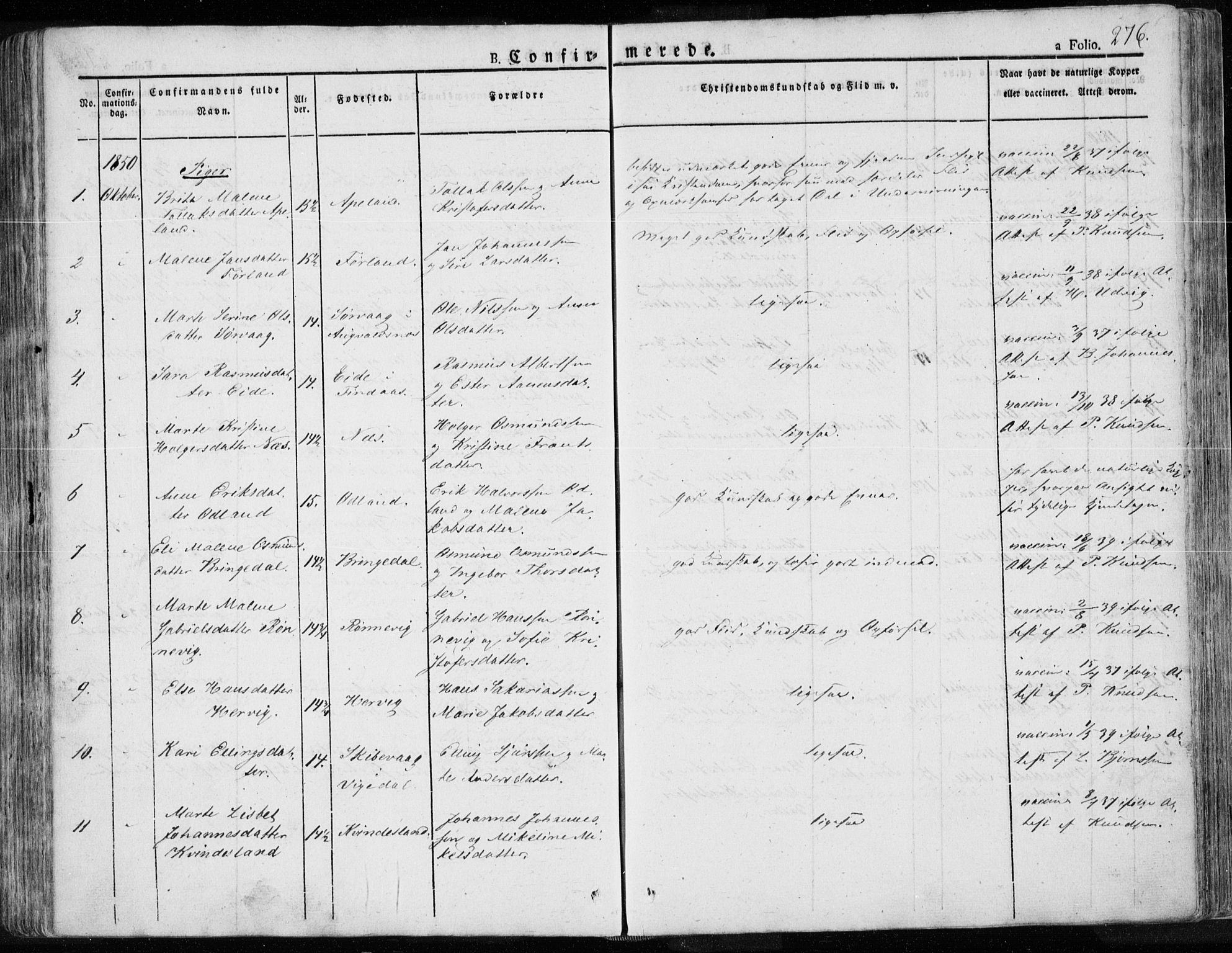 Tysvær sokneprestkontor, AV/SAST-A -101864/H/Ha/Haa/L0001: Parish register (official) no. A 1.1, 1831-1856, p. 276