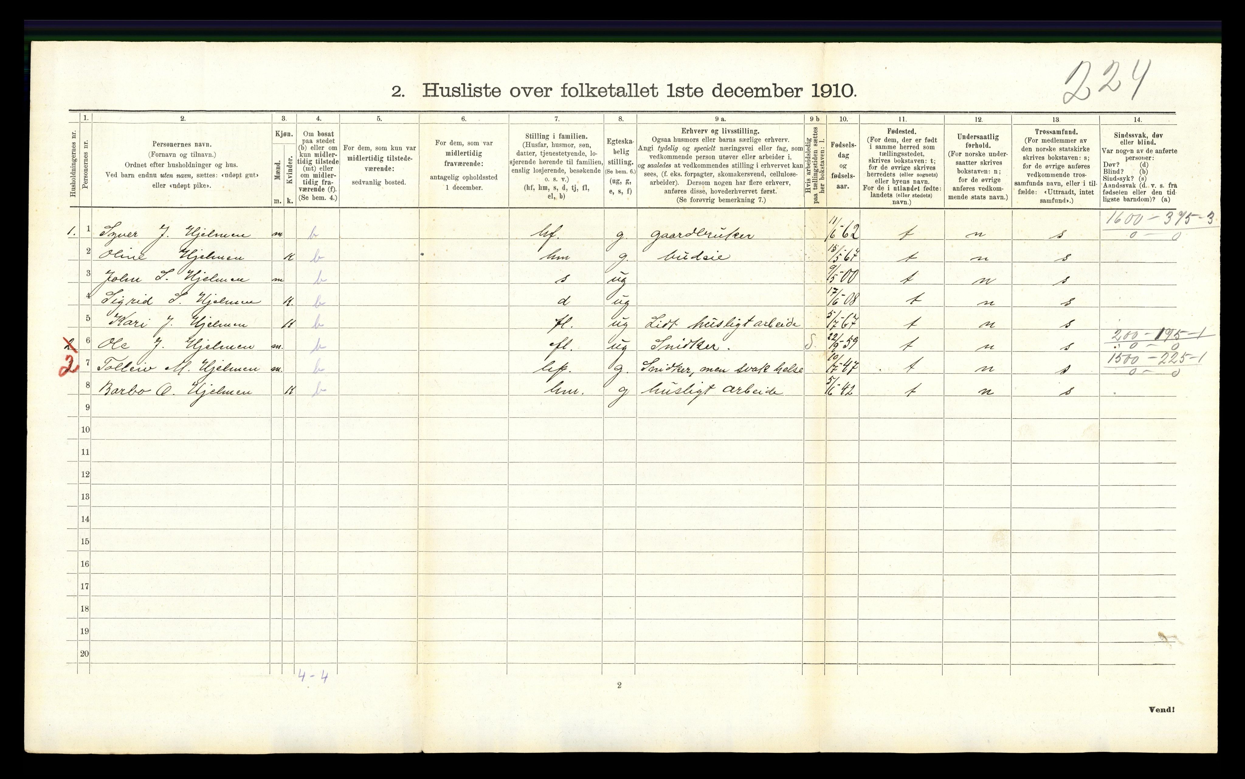 RA, 1910 census for Hemsedal, 1910, p. 113