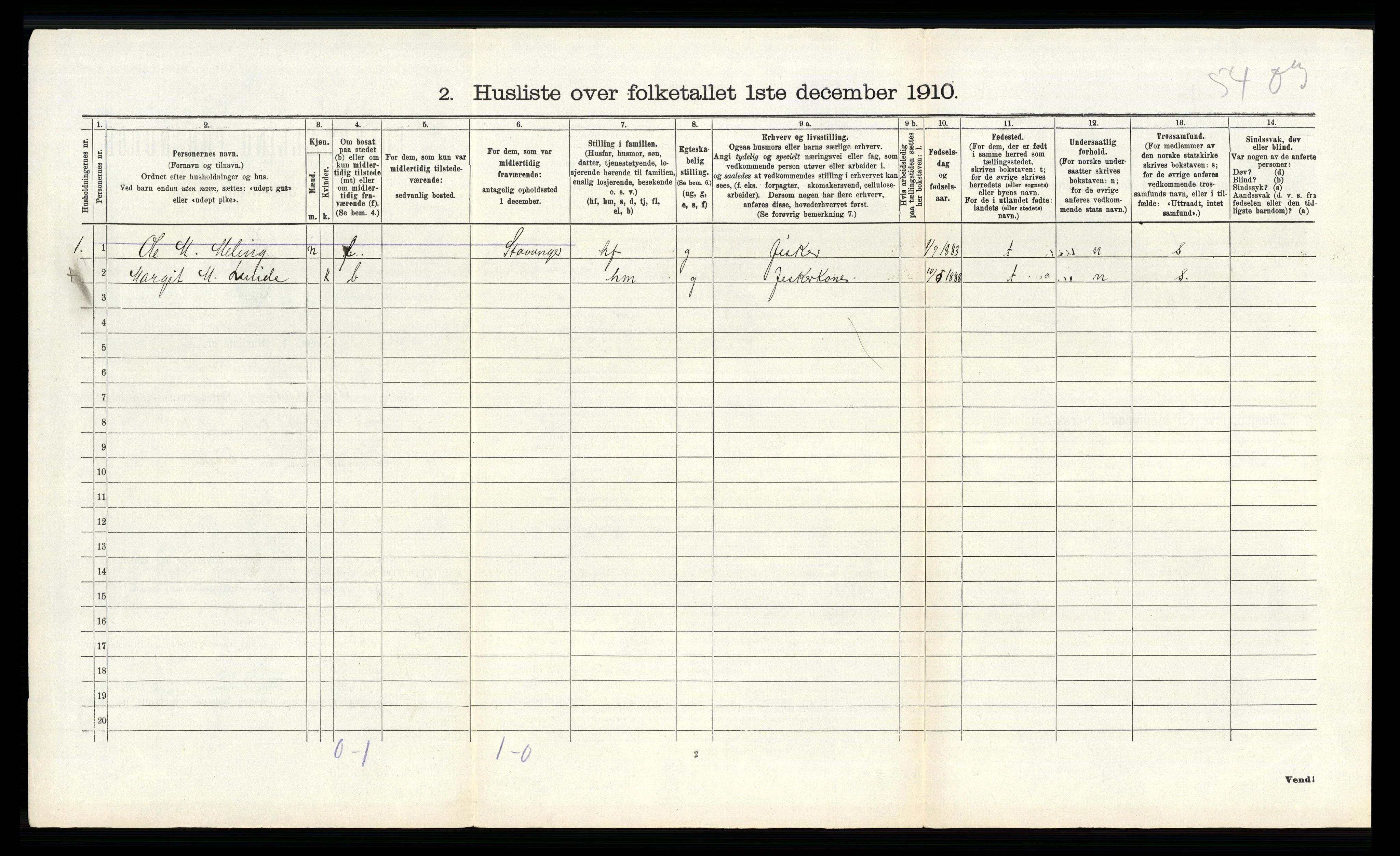 RA, 1910 census for Hetland, 1910, p. 310