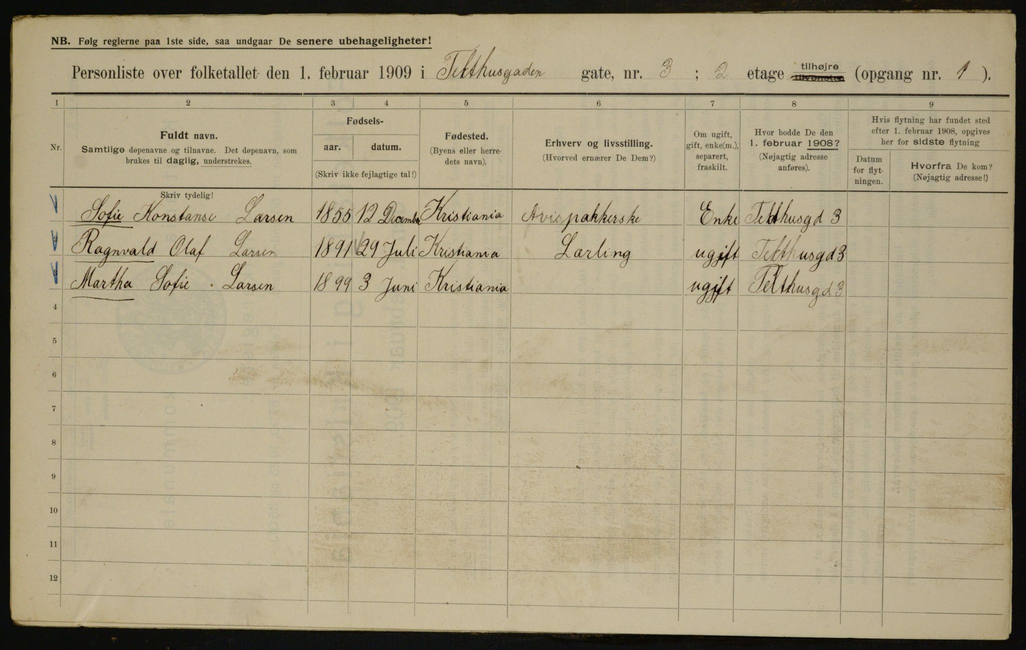 OBA, Municipal Census 1909 for Kristiania, 1909, p. 97506