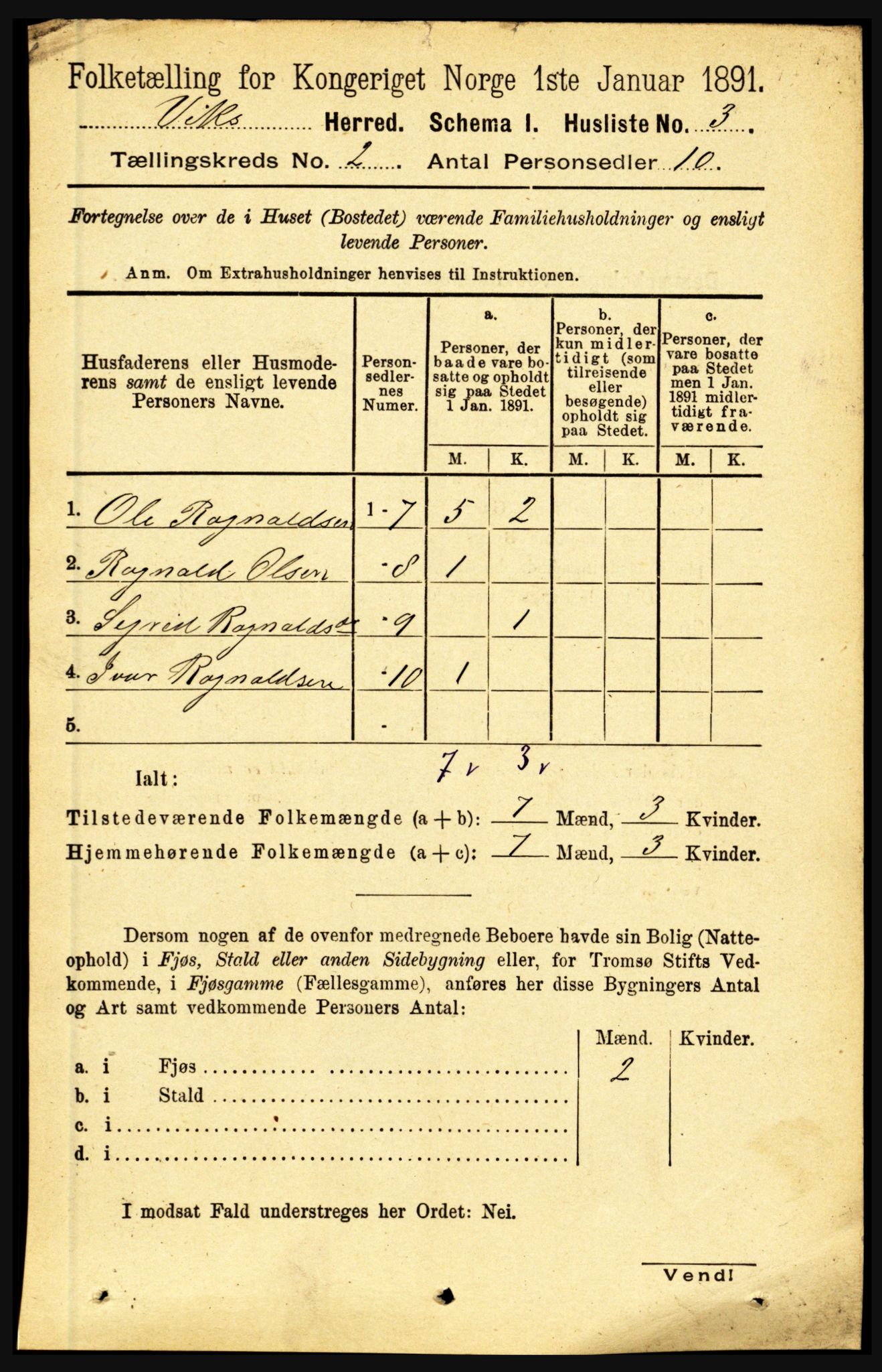 RA, 1891 census for 1417 Vik, 1891, p. 616