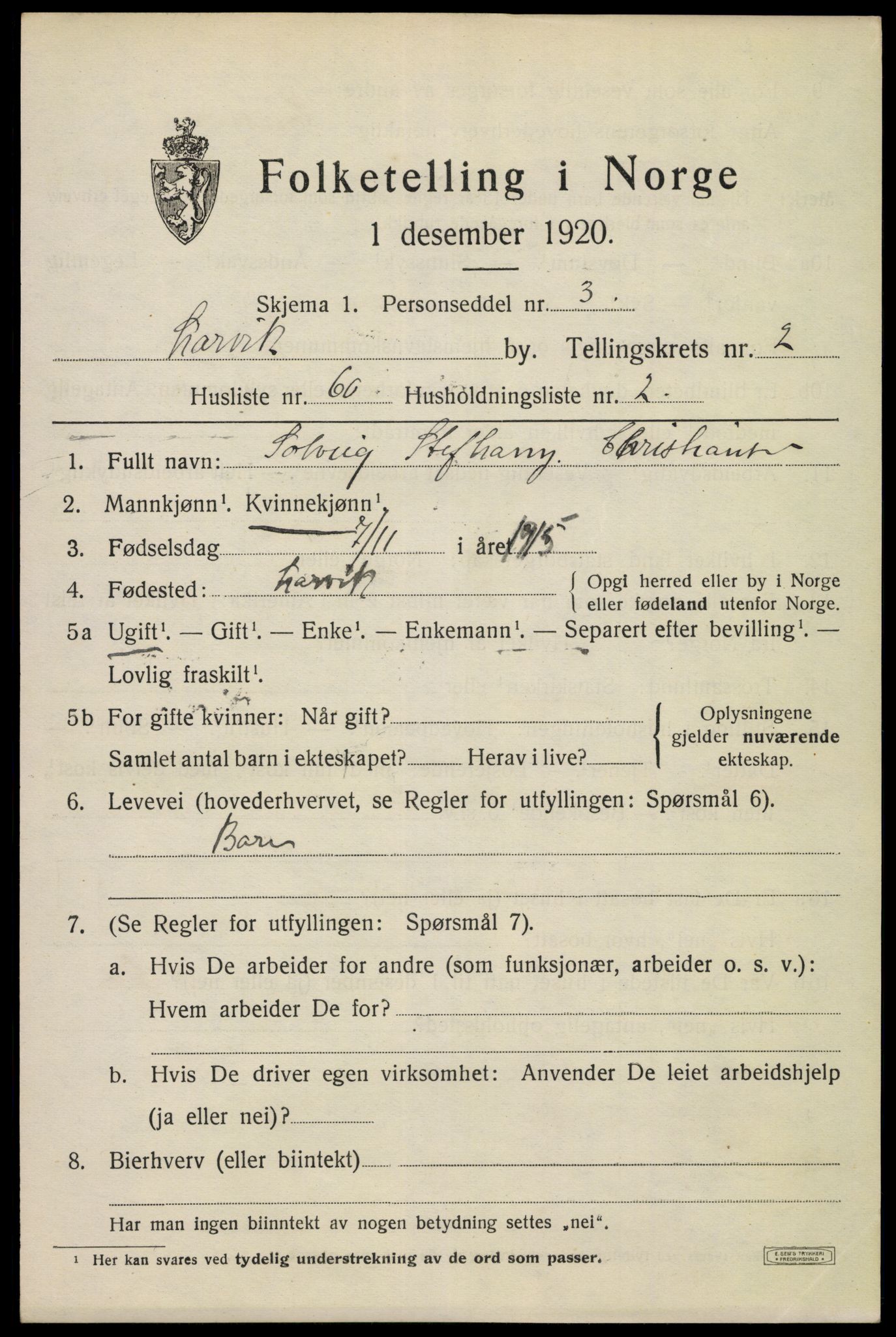 SAKO, 1920 census for Larvik, 1920, p. 11230