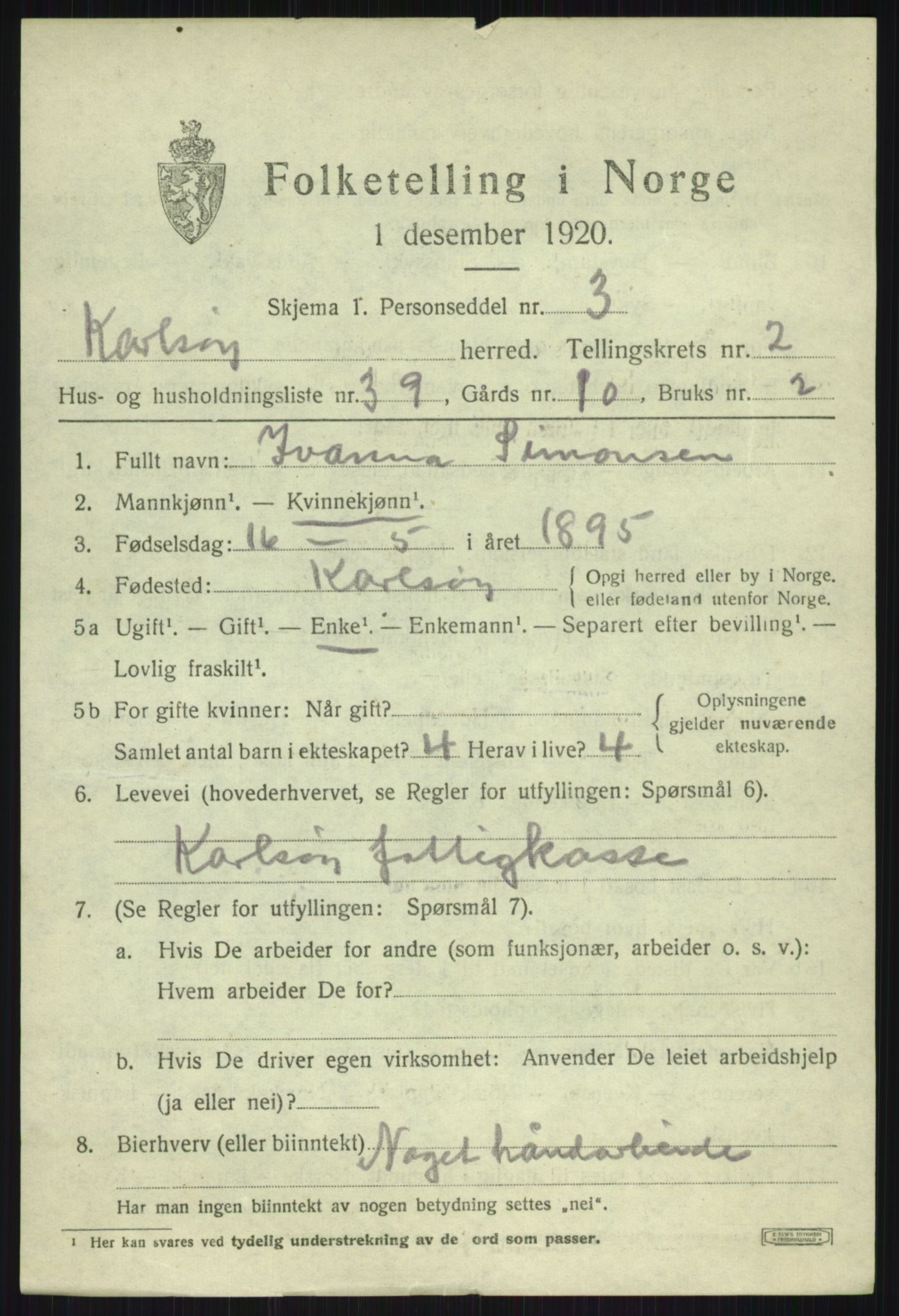 SATØ, 1920 census for Karlsøy, 1920, p. 1711