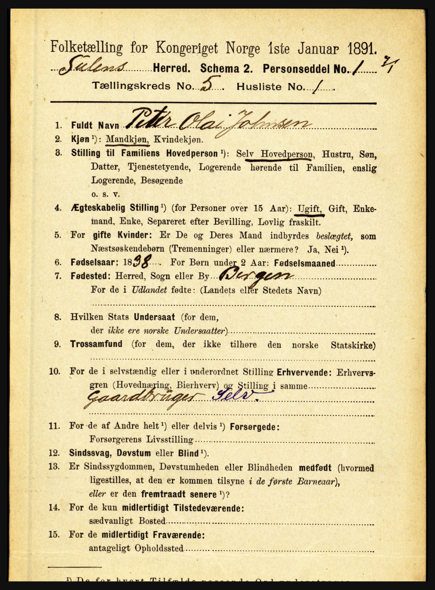 RA, 1891 census for 1412 Solund, 1891, p. 1939