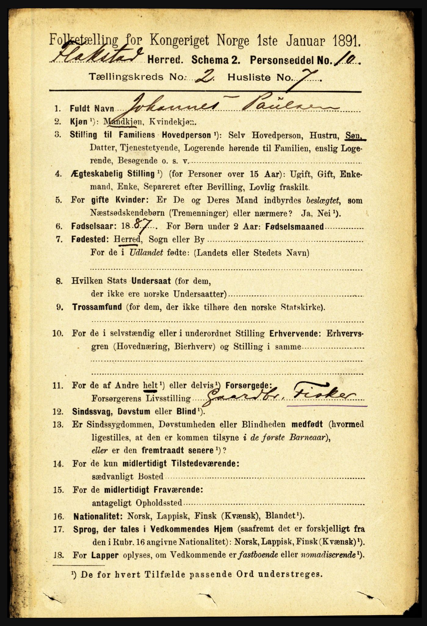 RA, 1891 census for 1859 Flakstad, 1891, p. 672