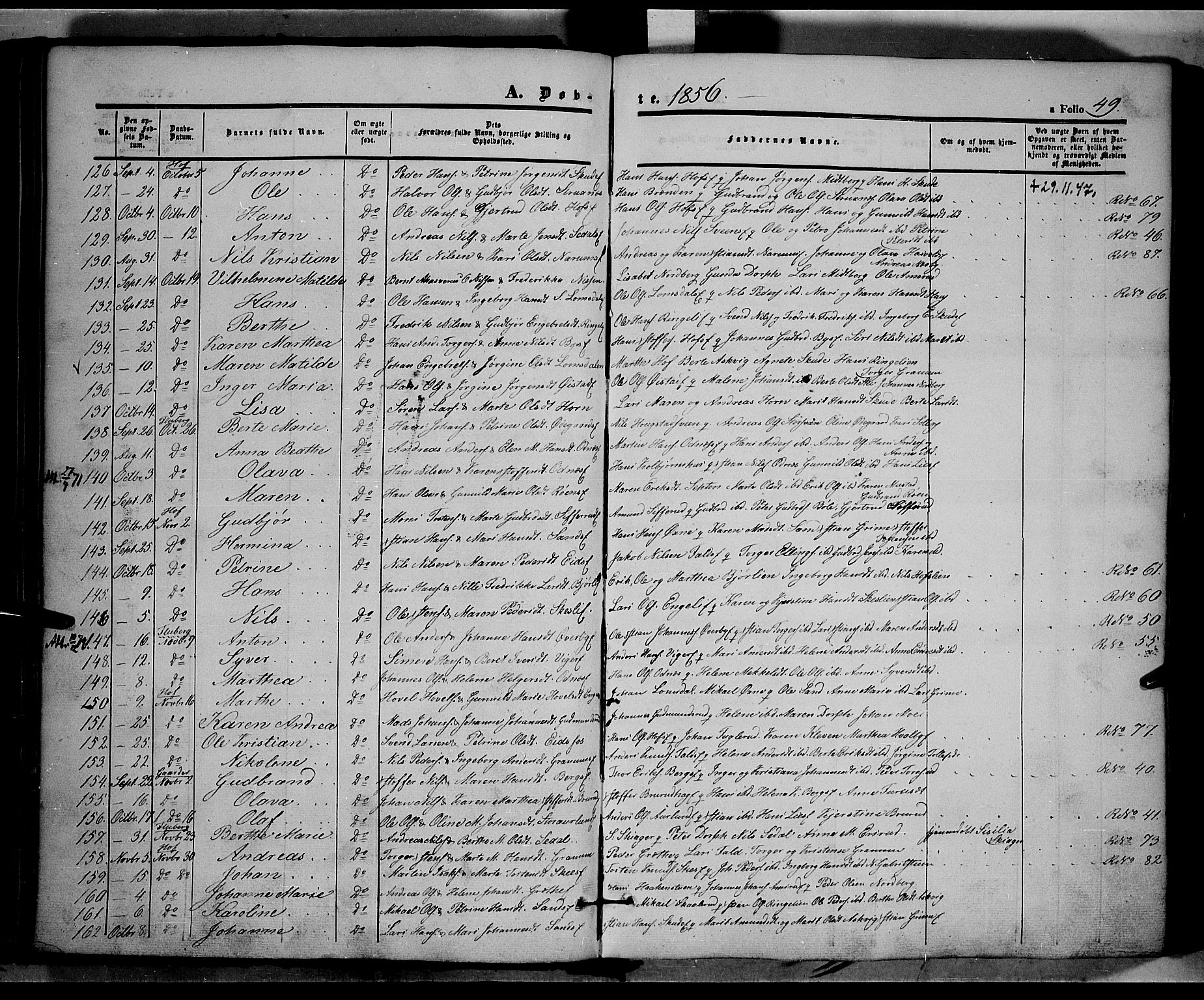 Land prestekontor, SAH/PREST-120/H/Ha/Haa/L0009: Parish register (official) no. 9, 1847-1859, p. 49