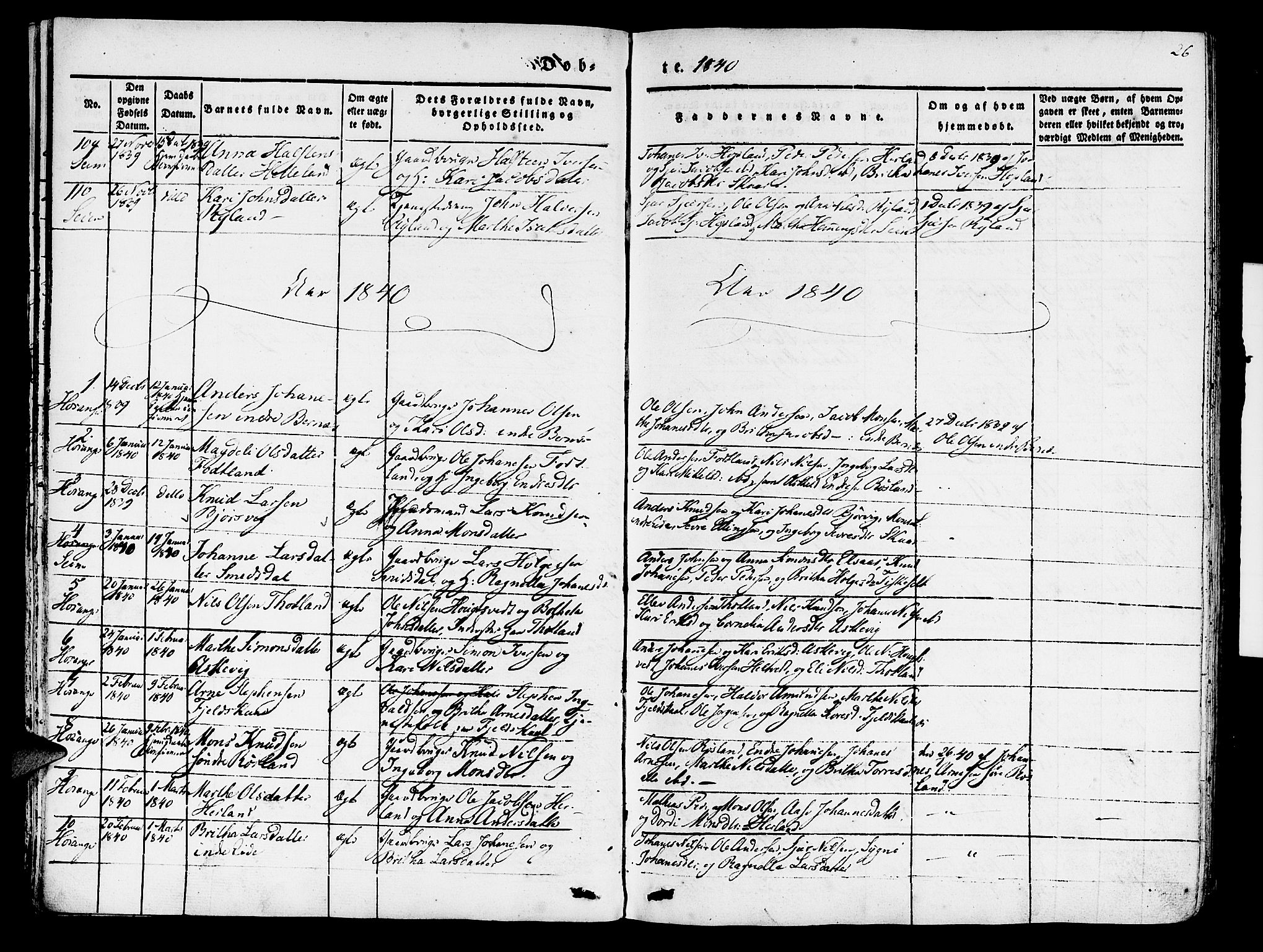 Hosanger sokneprestembete, SAB/A-75801/H/Haa: Parish register (official) no. A 7, 1835-1848, p. 26