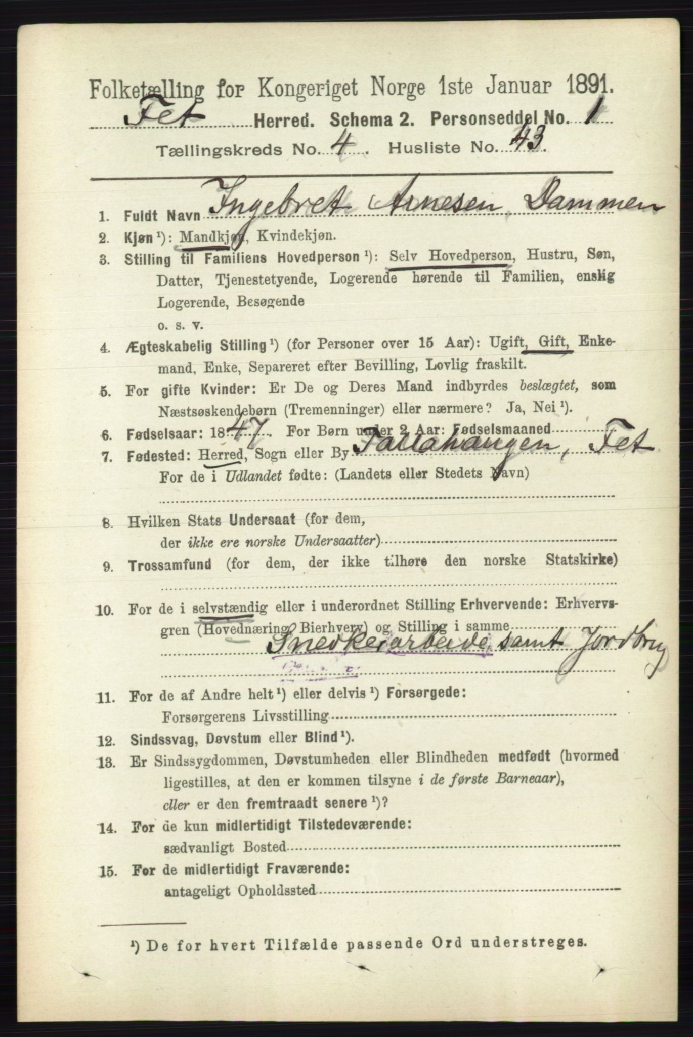 RA, 1891 census for 0227 Fet, 1891, p. 1515