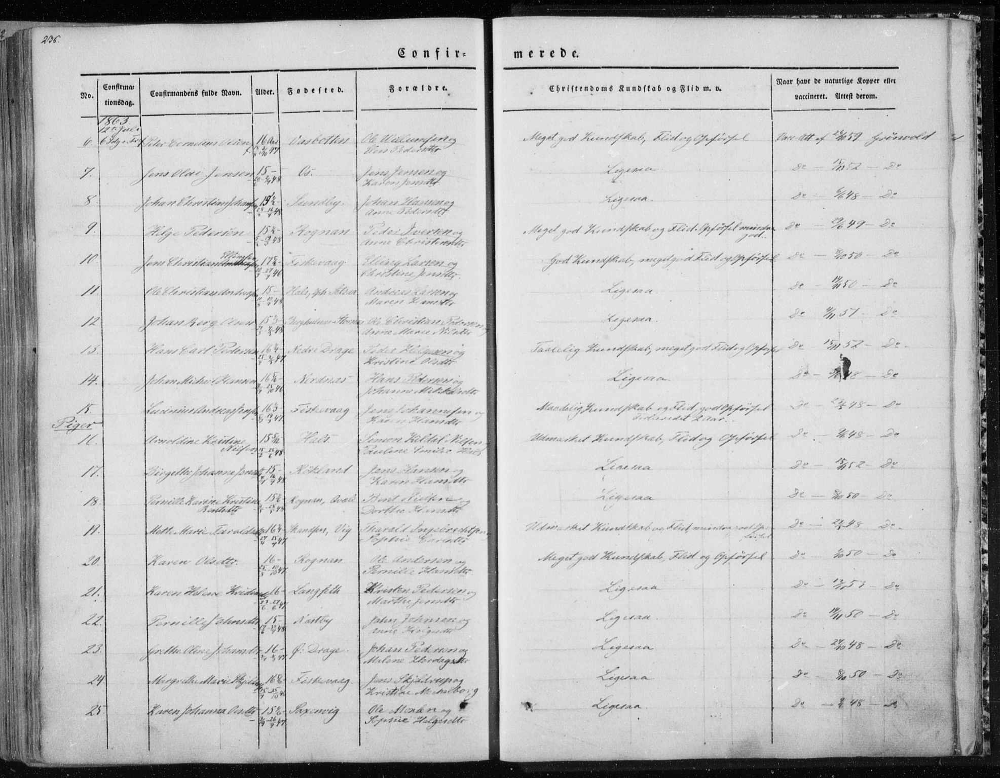 Ministerialprotokoller, klokkerbøker og fødselsregistre - Nordland, AV/SAT-A-1459/847/L0666: Parish register (official) no. 847A06, 1842-1871, p. 236