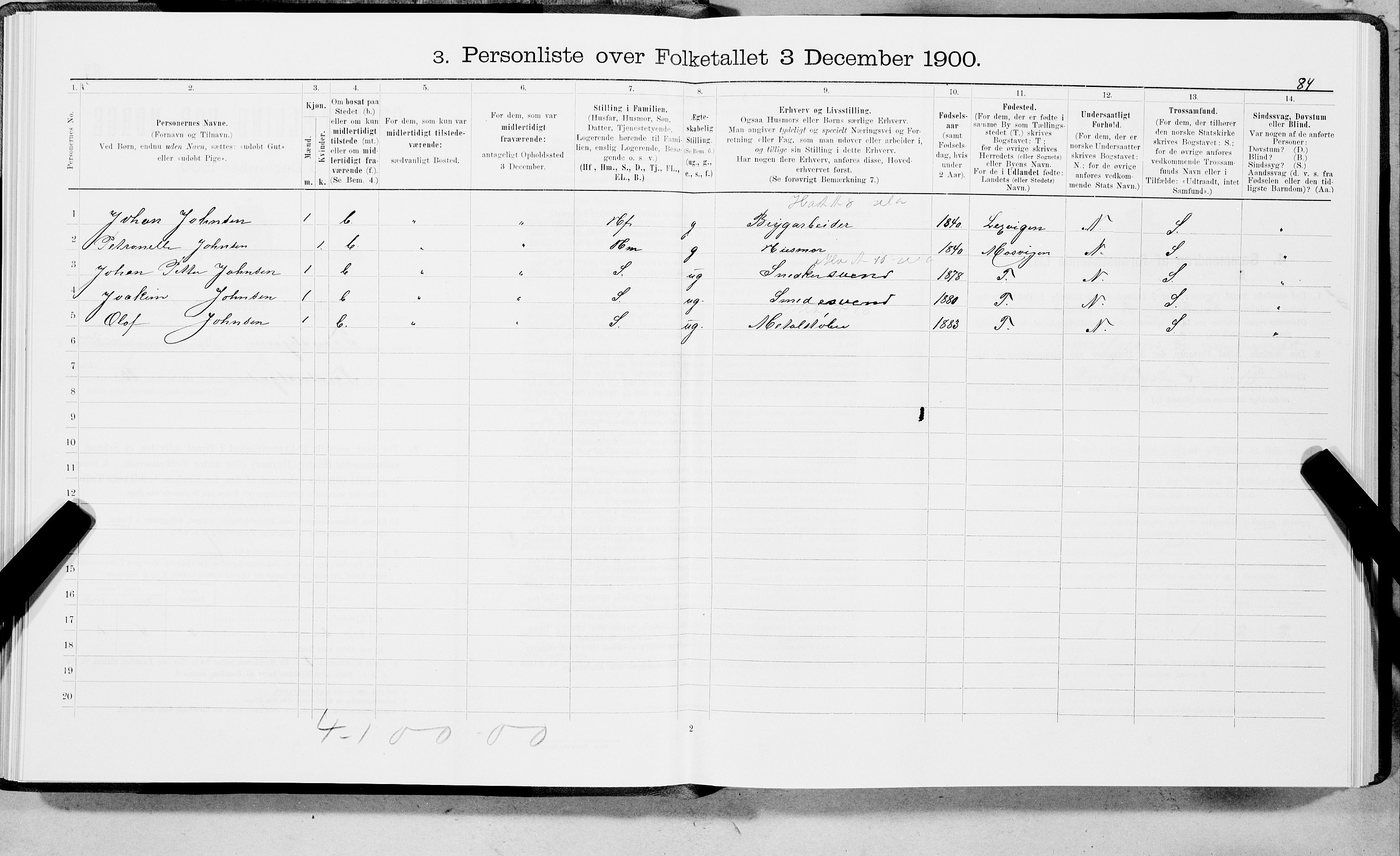 SAT, 1900 census for Trondheim, 1900, p. 16257
