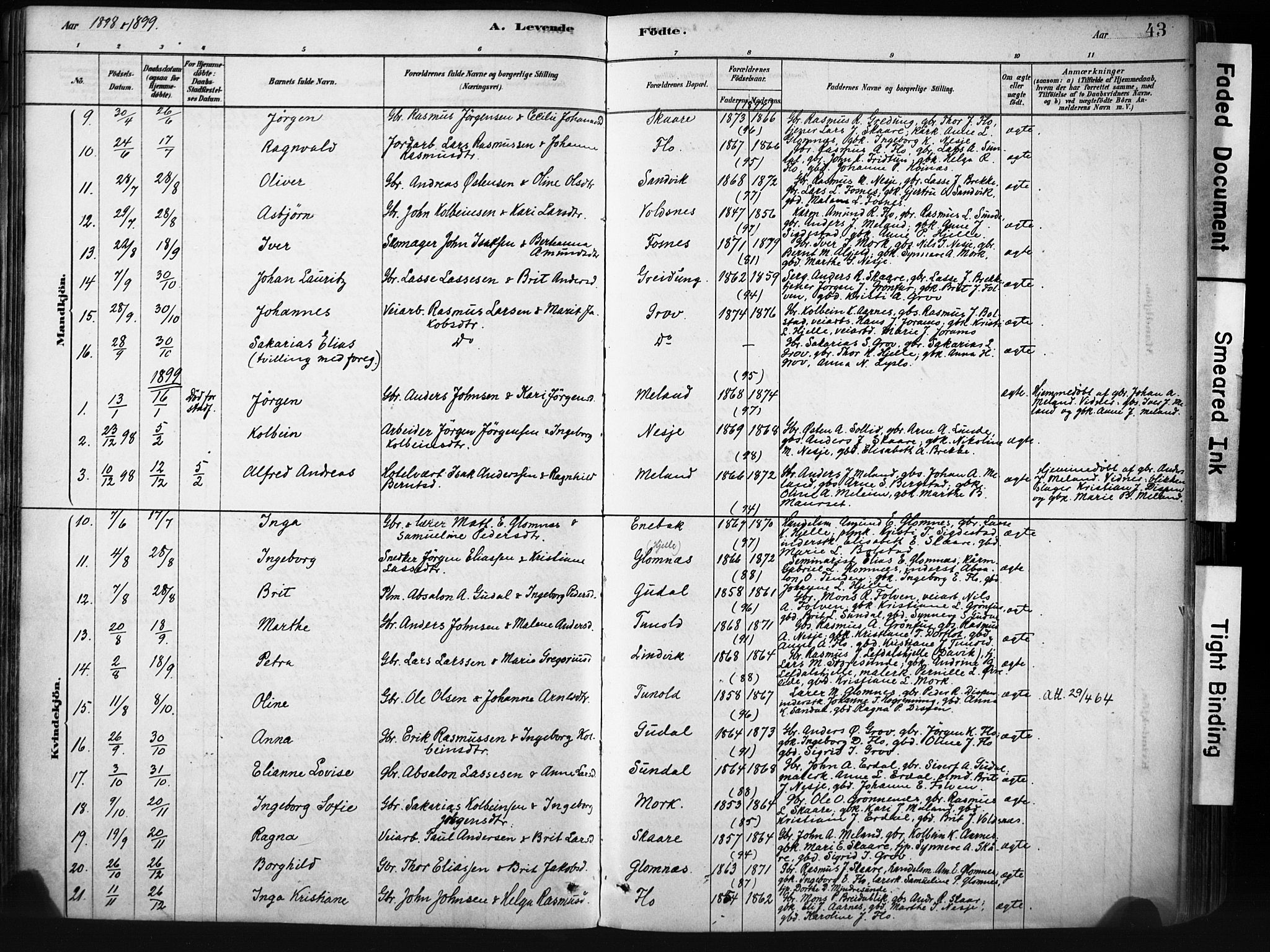 Stryn Sokneprestembete, SAB/A-82501: Parish register (official) no. D 1, 1878-1907, p. 43
