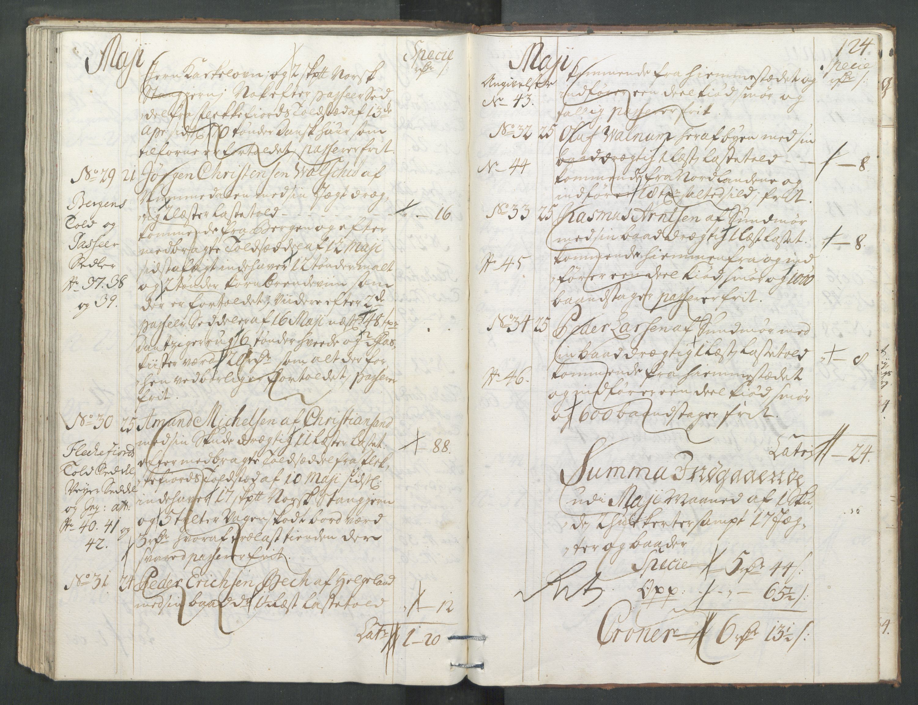 Generaltollkammeret, tollregnskaper, RA/EA-5490/R33/L0013/0001: Tollregnskaper Trondheim A / Inngående tollbok, 1731, p. 123b-124a