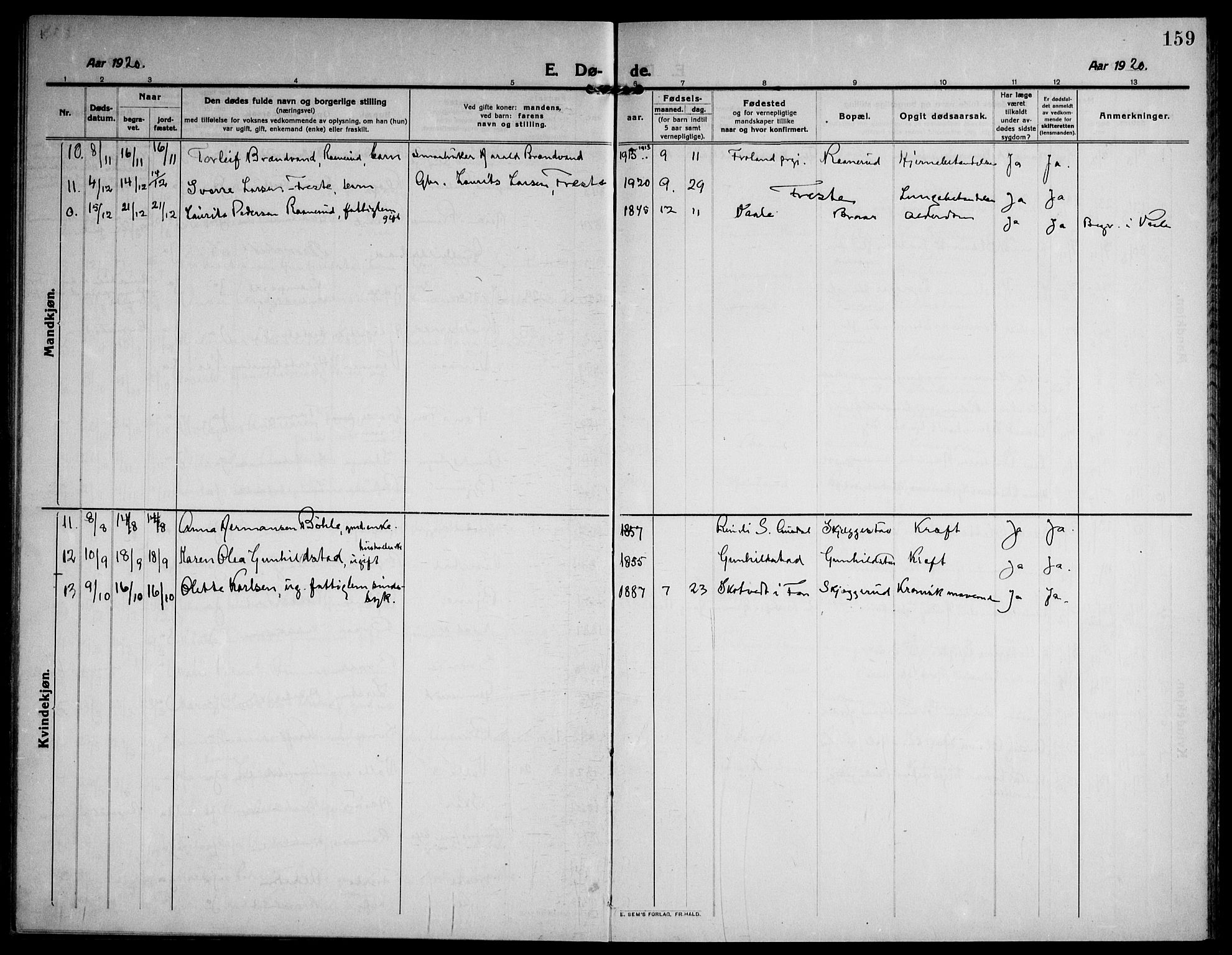 Ramnes kirkebøker, AV/SAKO-A-314/F/Fa/L0009: Parish register (official) no. I 9, 1912-1929, p. 159