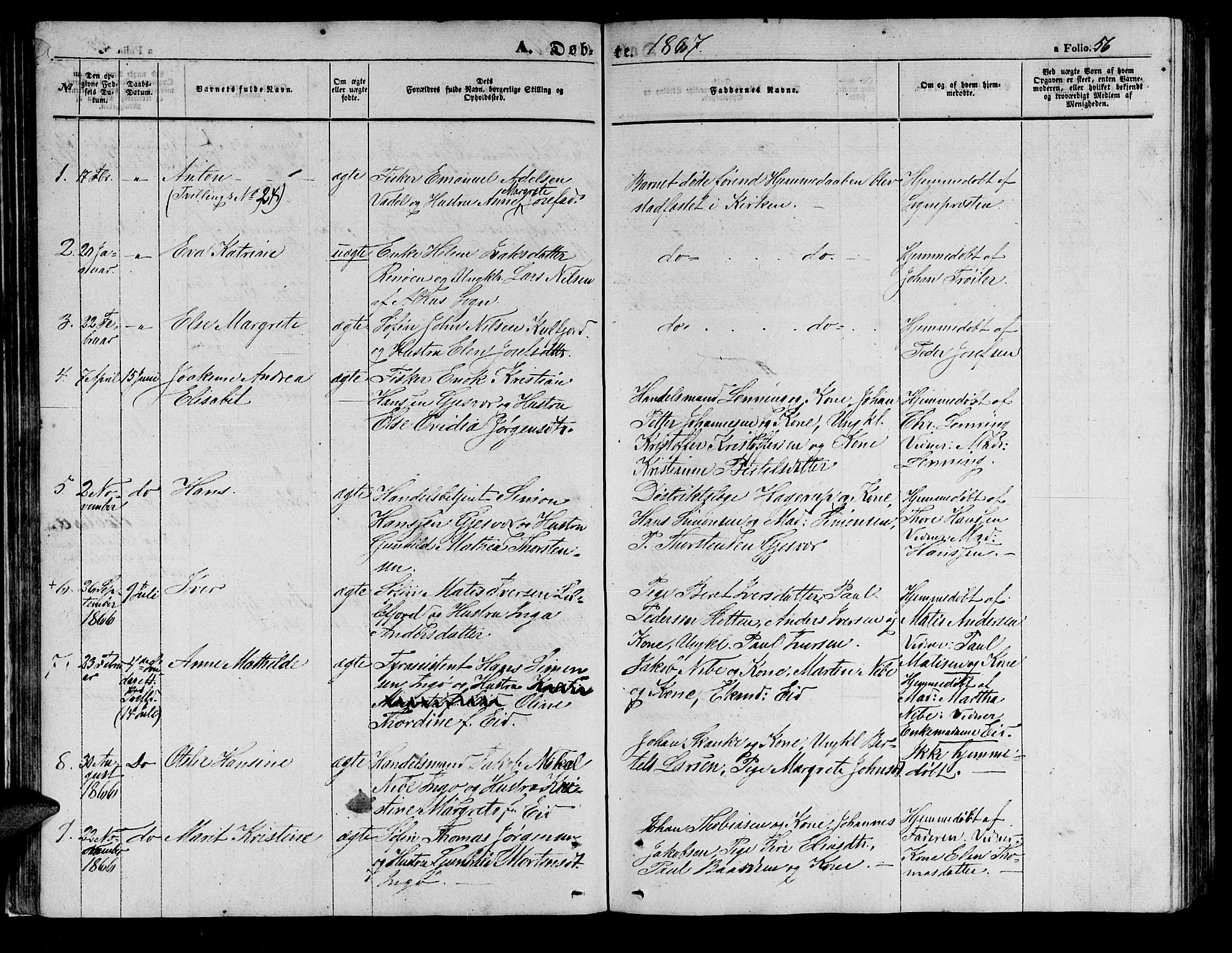 Måsøy sokneprestkontor, SATØ/S-1348/H/Hb/L0001klokker: Parish register (copy) no. 1, 1852-1877, p. 56
