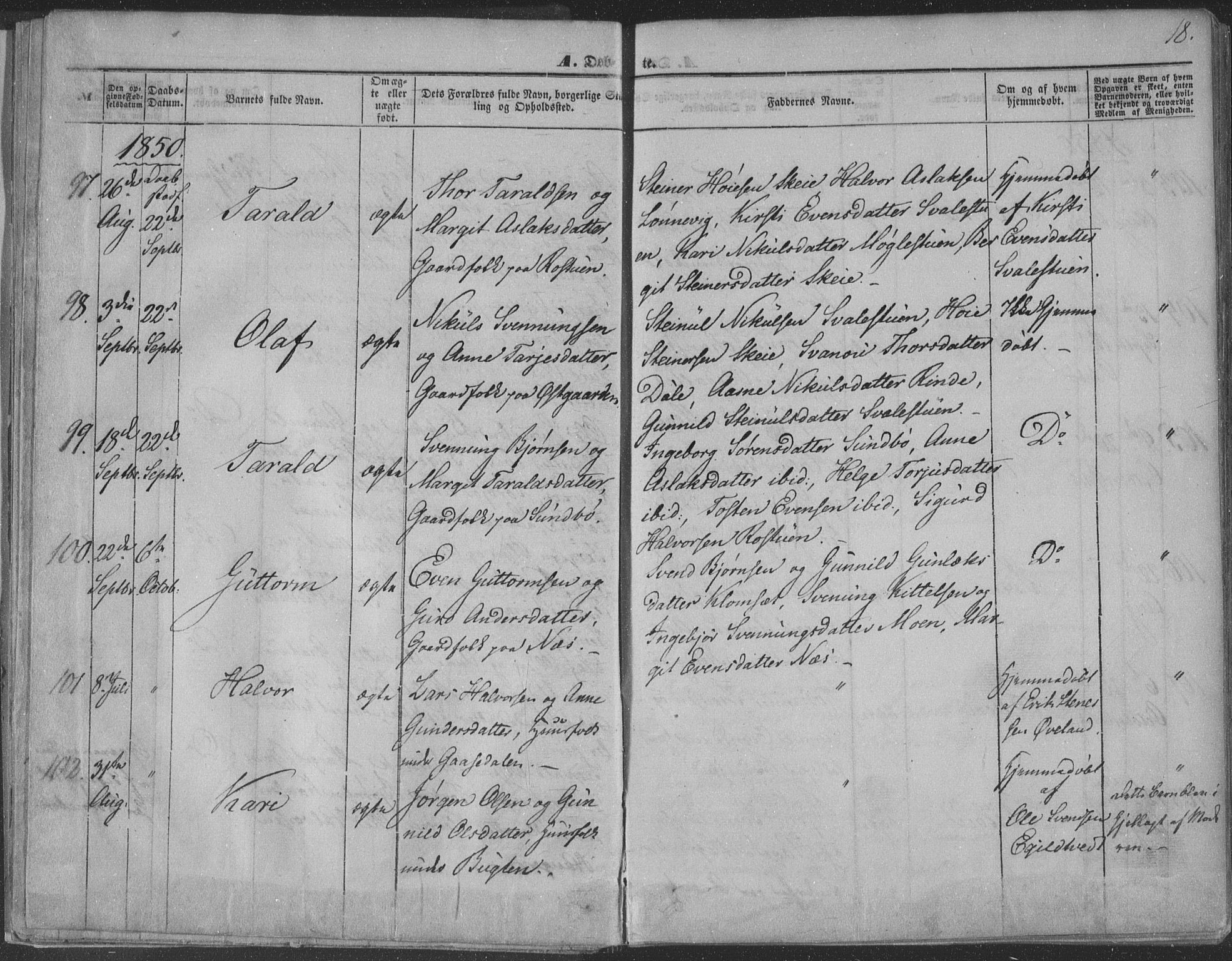 Seljord kirkebøker, SAKO/A-20/F/Fa/L012a: Parish register (official) no. I 12A, 1850-1865, p. 18