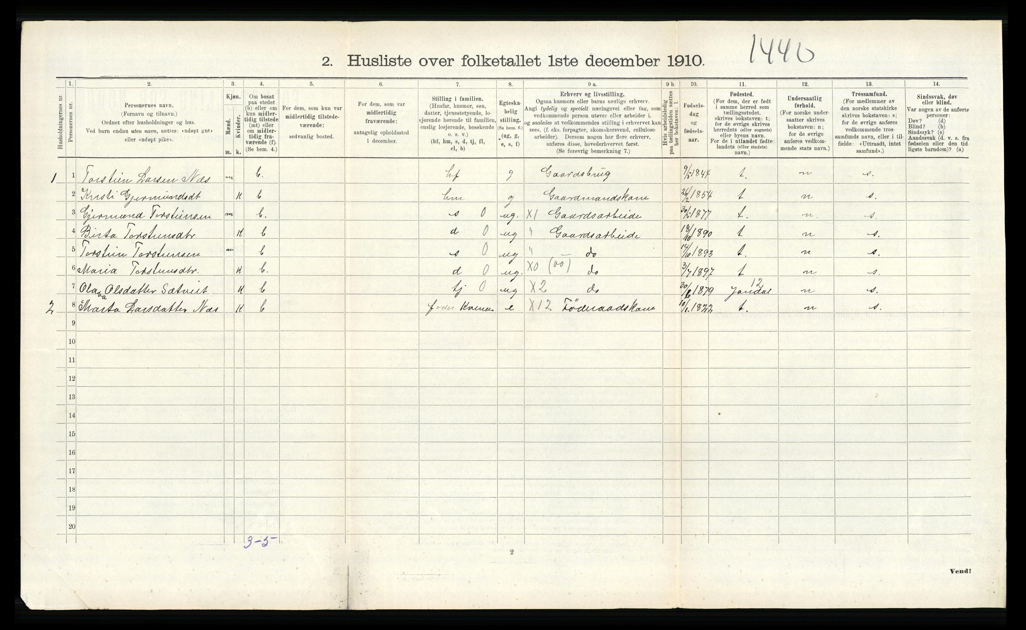 RA, 1910 census for Kvam, 1910, p. 552