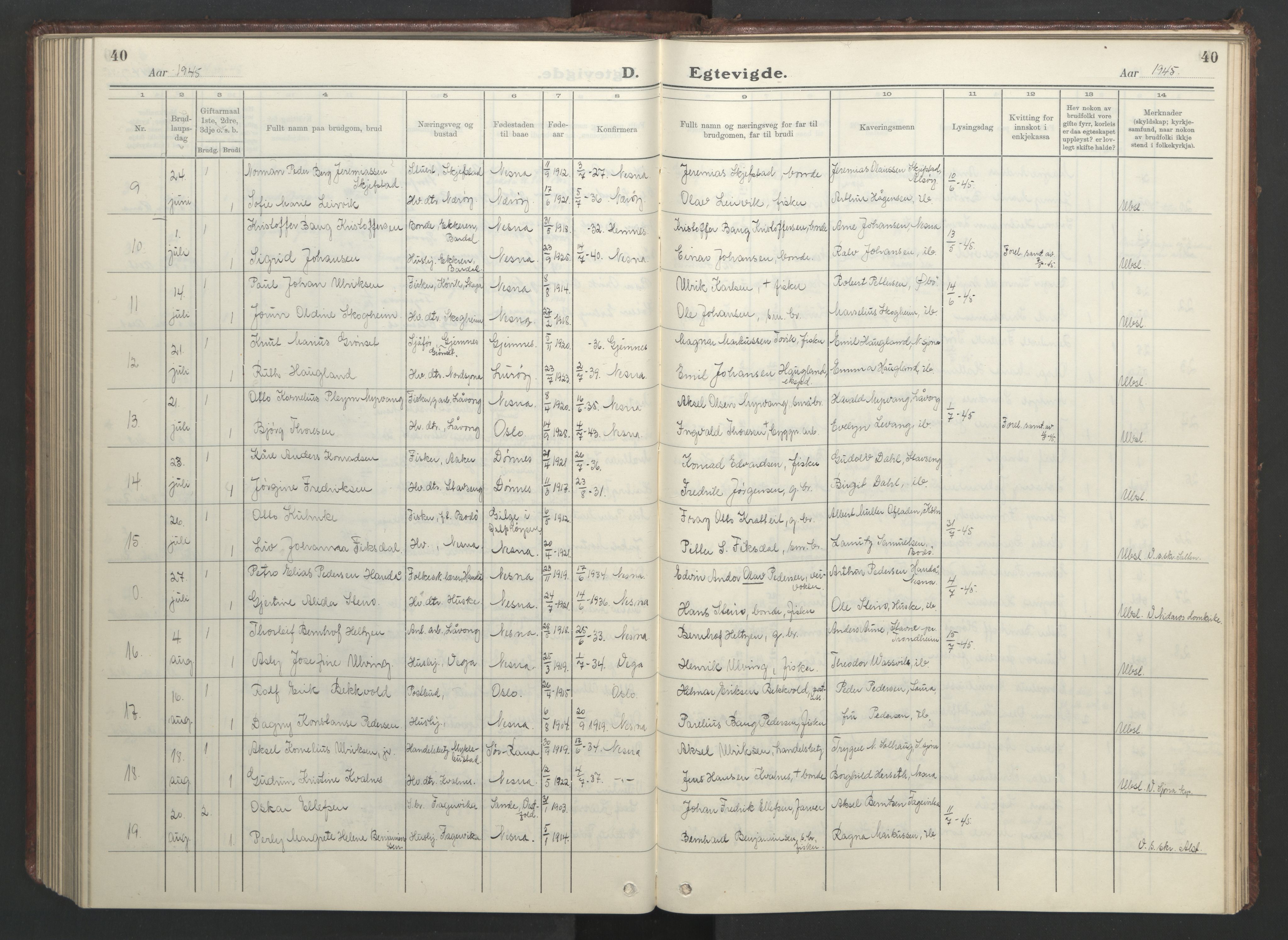 Ministerialprotokoller, klokkerbøker og fødselsregistre - Nordland, AV/SAT-A-1459/838/L0561: Parish register (copy) no. 838C08, 1923-1953, p. 40