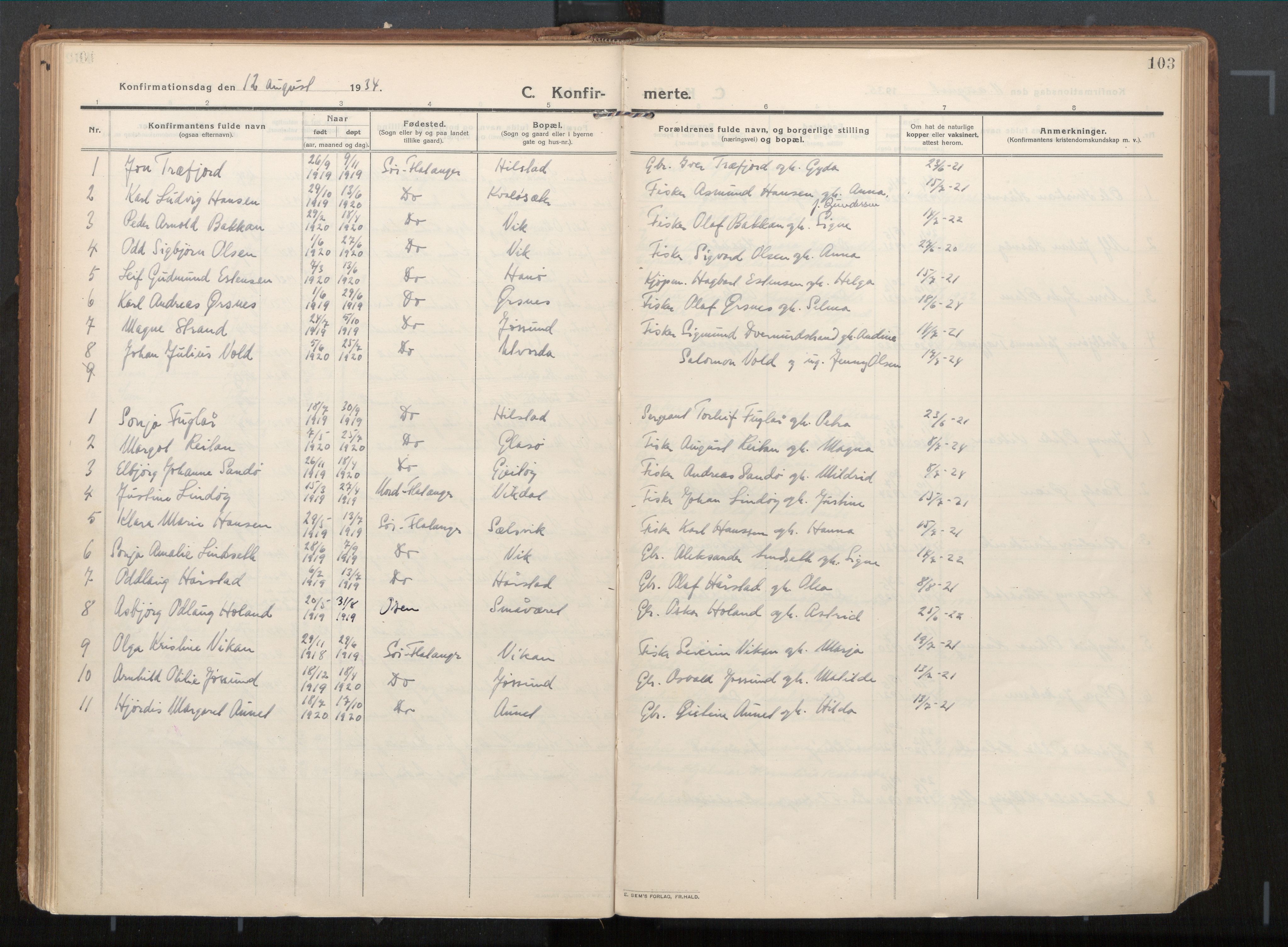 Ministerialprotokoller, klokkerbøker og fødselsregistre - Nord-Trøndelag, SAT/A-1458/771/L0598: Parish register (official) no. 771A05, 1911-1937, p. 103