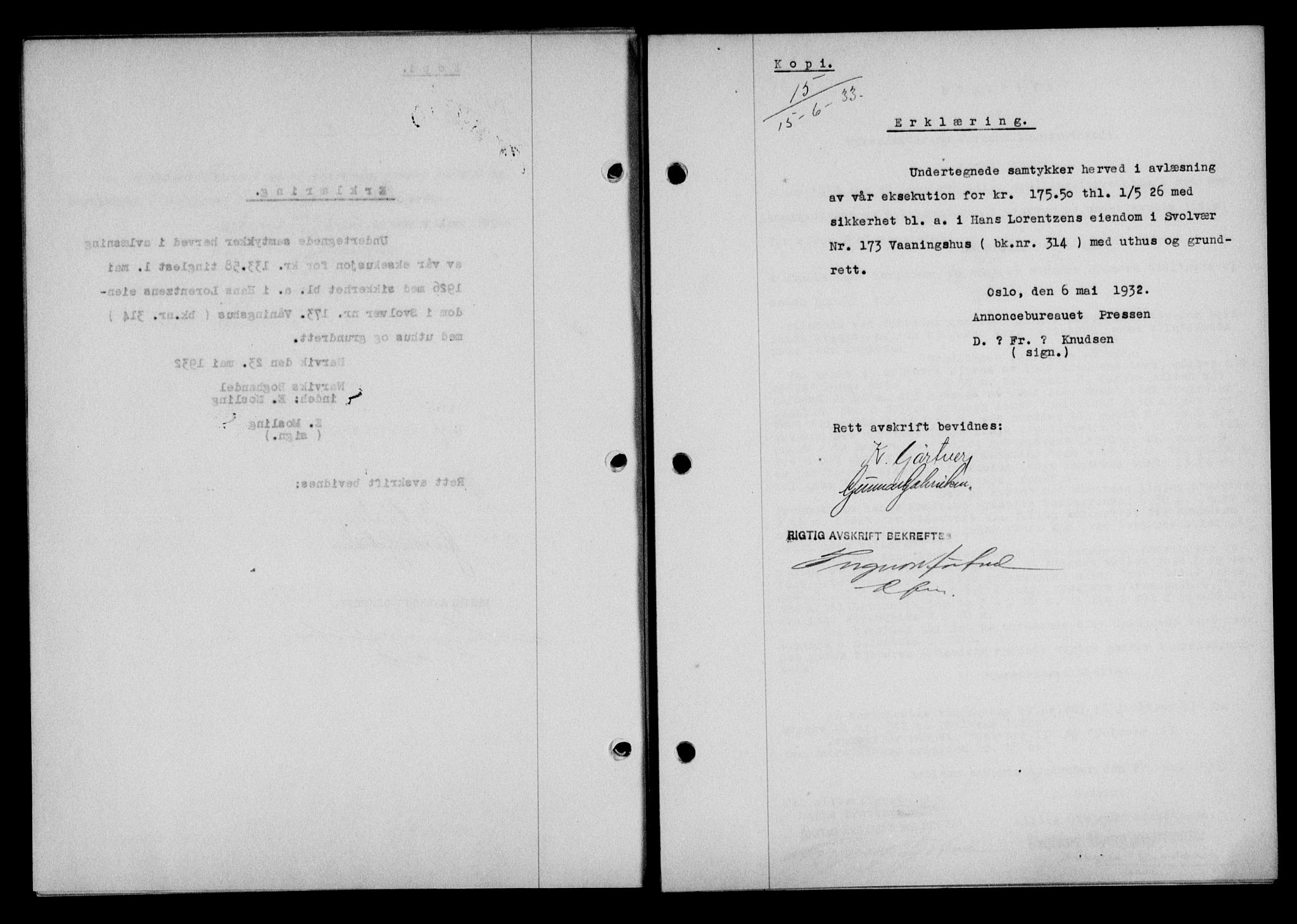 Lofoten sorenskriveri, AV/SAT-A-0017/1/2/2C/L0027b: Mortgage book no. 27b, 1933-1933, Deed date: 15.06.1933