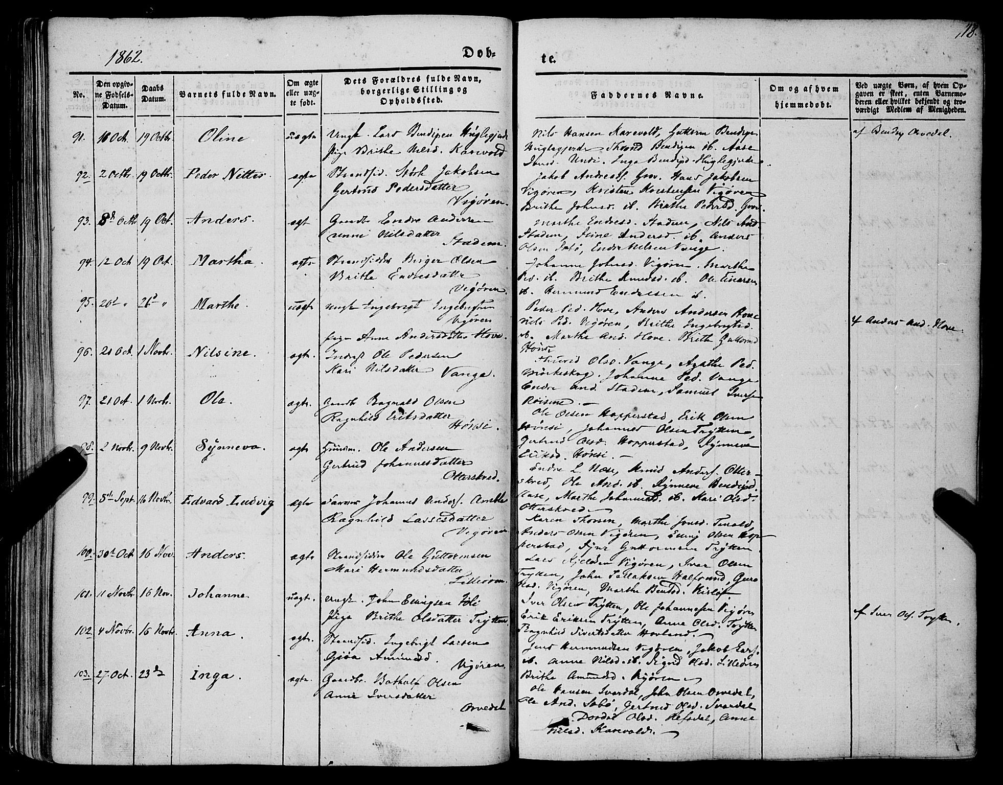 Vik sokneprestembete, AV/SAB-A-81501/H/Haa/Haaa/L0008: Parish register (official) no. A 8, 1846-1865, p. 118