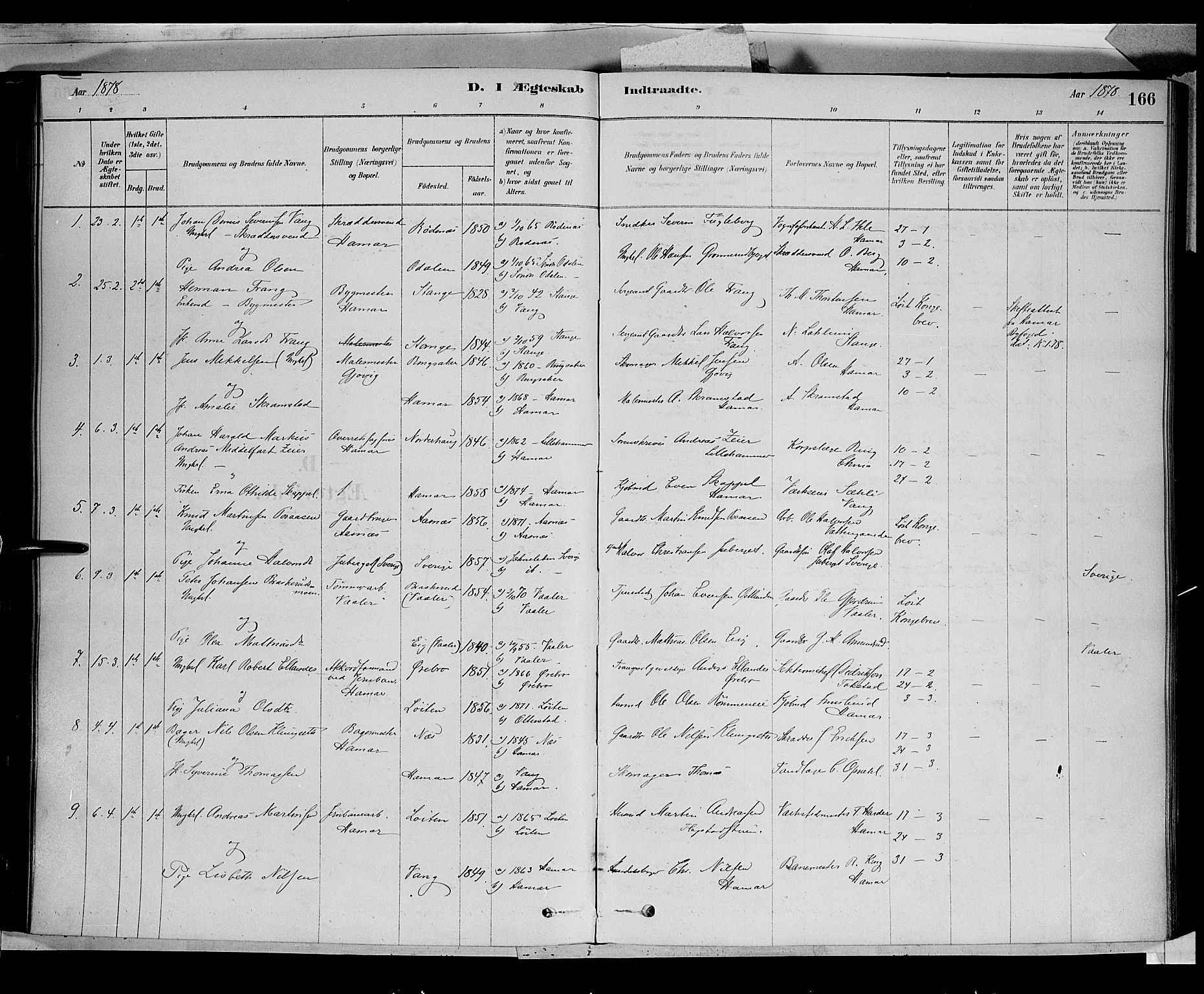 Vang prestekontor, Hedmark, SAH/PREST-008/H/Ha/Haa/L0016: Parish register (official) no. 16, 1878-1889, p. 166