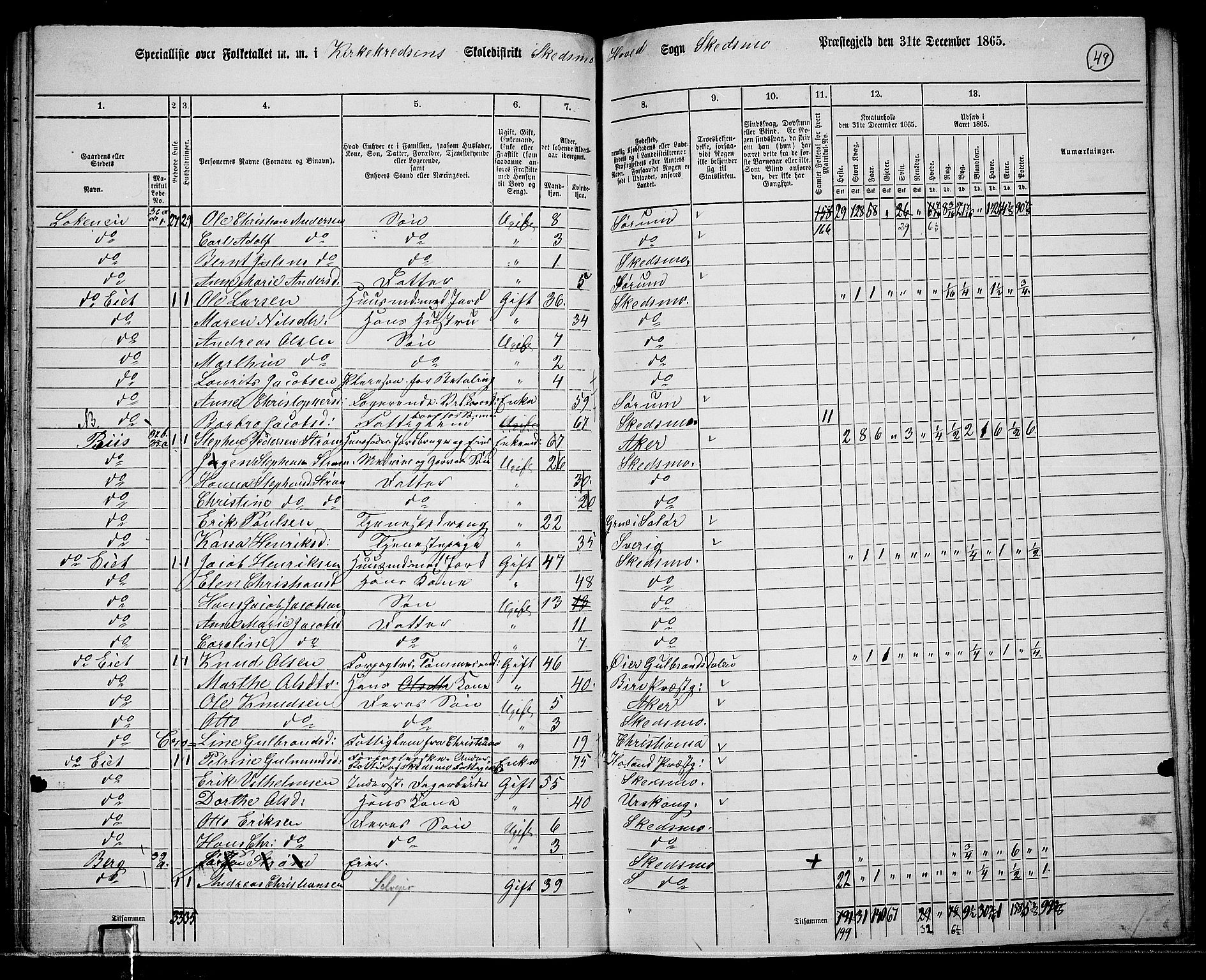 RA, 1865 census for Skedsmo, 1865, p. 45