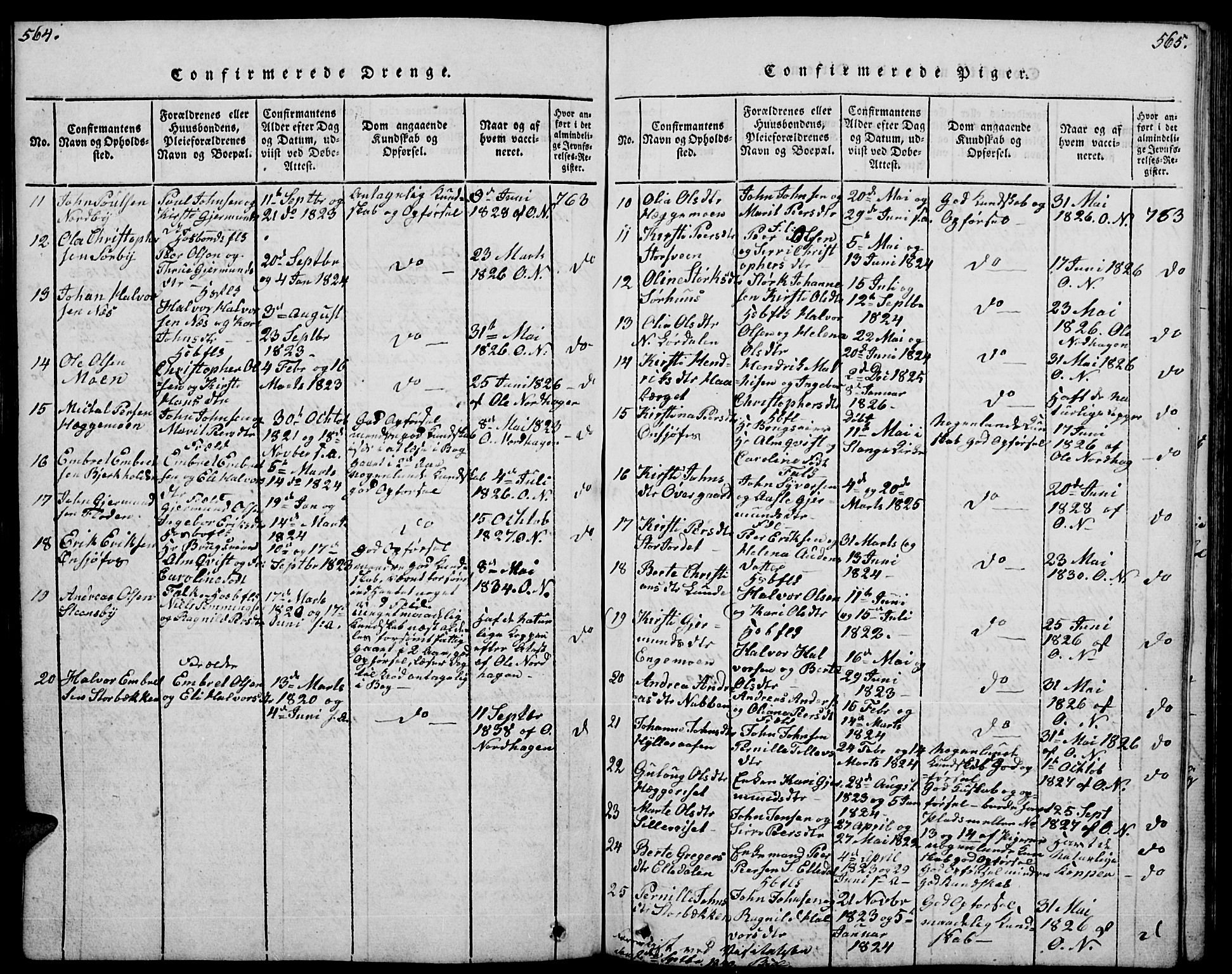 Trysil prestekontor, SAH/PREST-046/H/Ha/Hab/L0004: Parish register (copy) no. 4, 1814-1841, p. 564-565