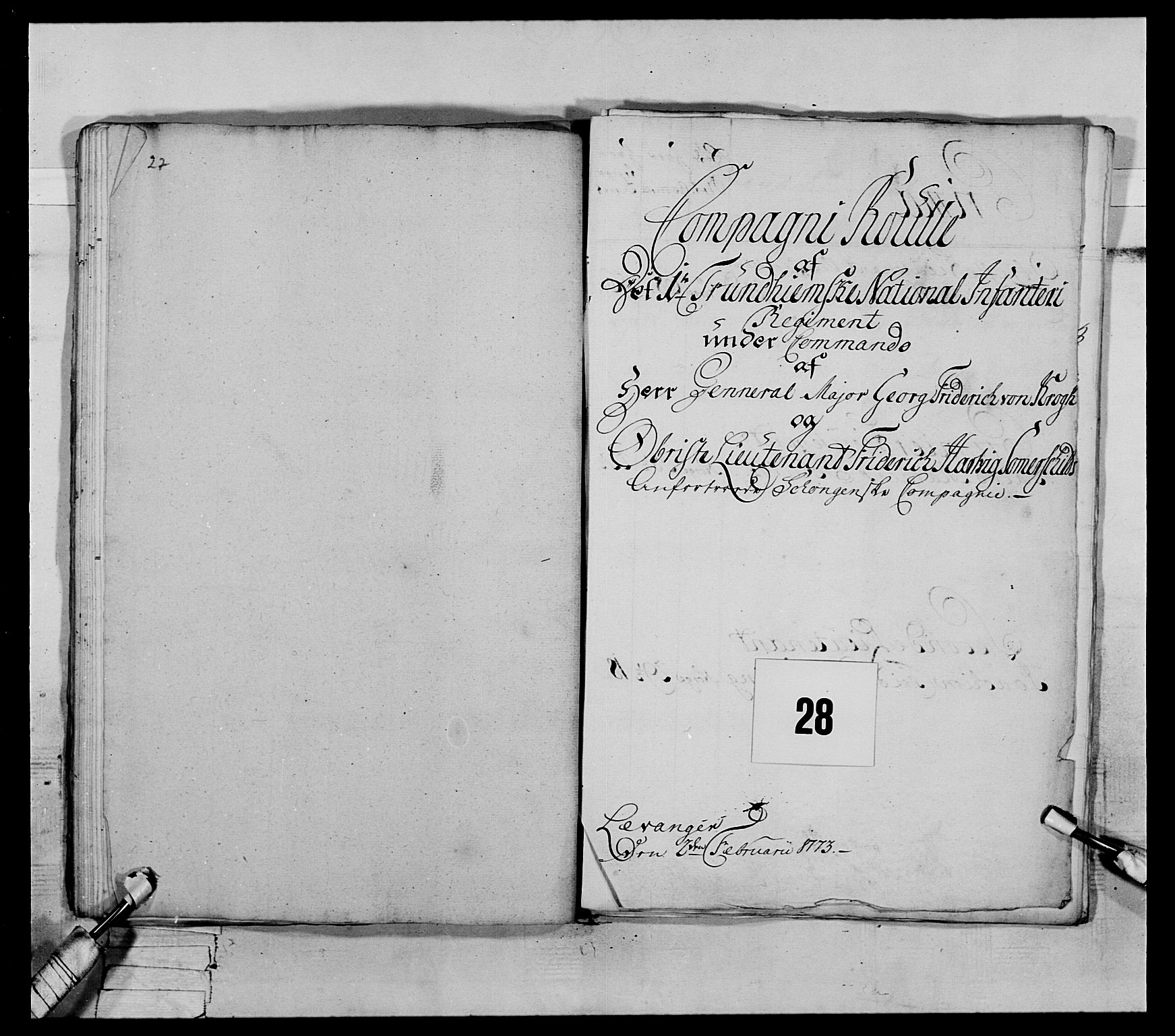 Generalitets- og kommissariatskollegiet, Det kongelige norske kommissariatskollegium, RA/EA-5420/E/Eh/L0072: 1. Trondheimske nasjonale infanteriregiment, 1773, p. 179