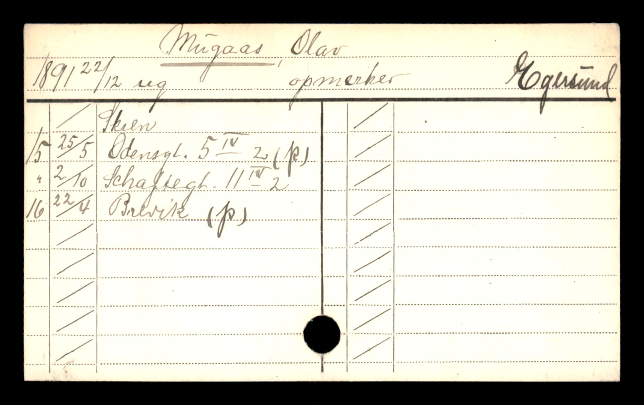 Oslo folkeregister, Registerkort, SAO/A-11715/D/Da/L0064: Menn: Mugaas Olav - Negaard Arne, 1906-1919
