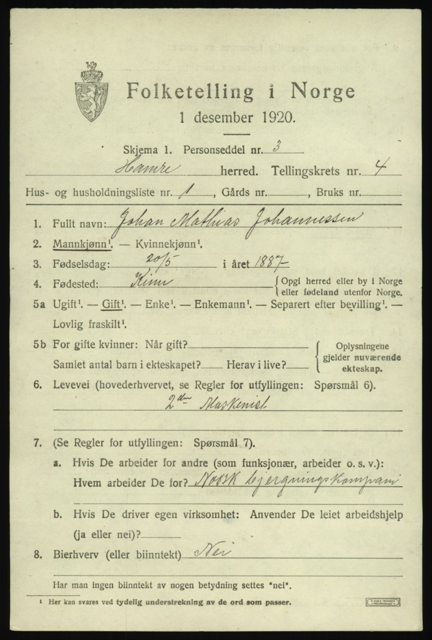 SAB, 1920 census for Hamre, 1920, p. 2343