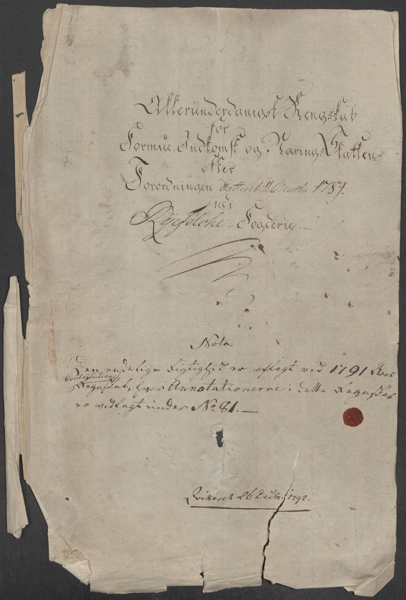 Rentekammeret inntil 1814, Reviderte regnskaper, Mindre regnskaper, RA/EA-4068/Rf/Rfe/L0039: Rosendal baroni, Ryfylke fogderi, 1789, p. 152