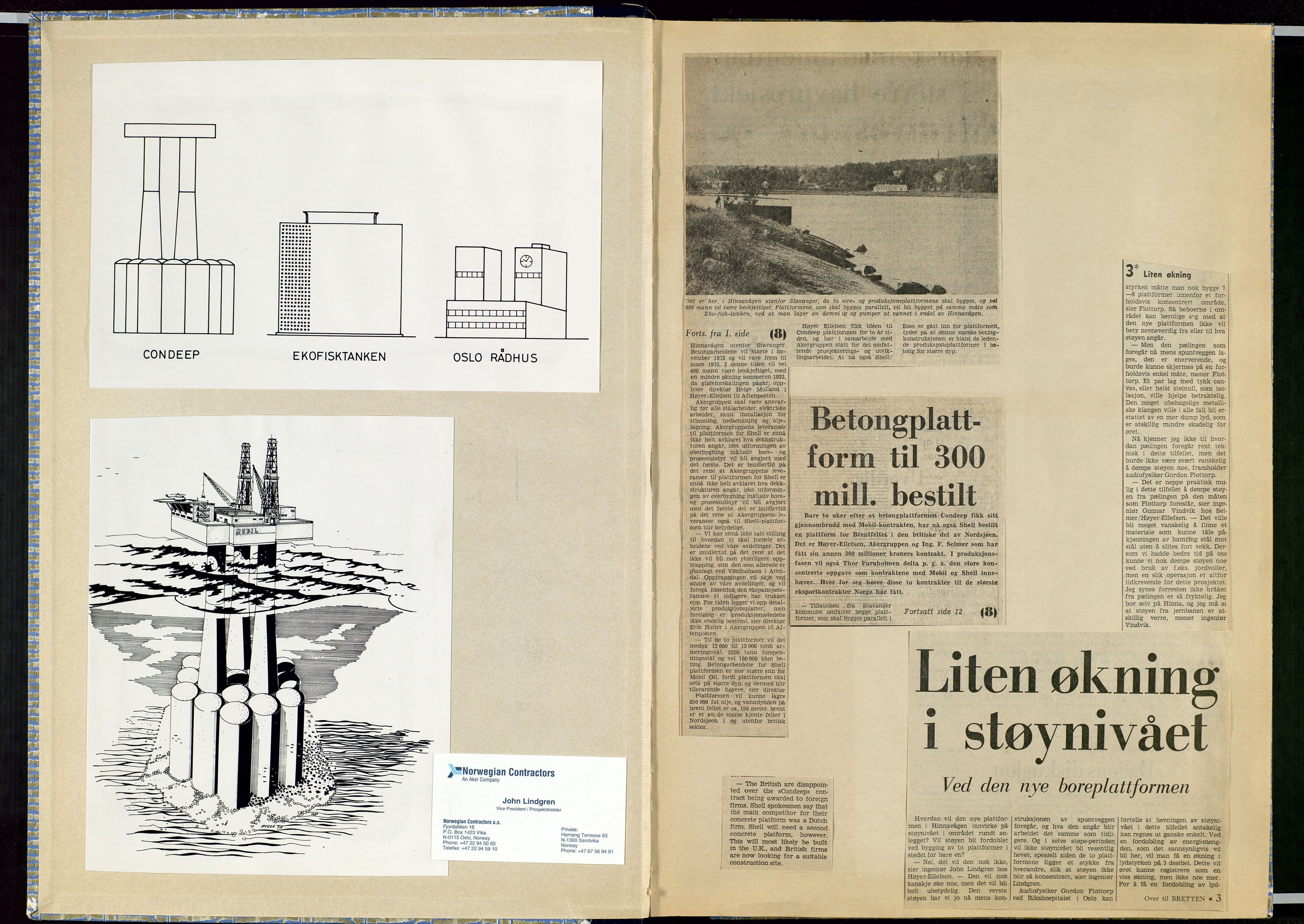 Pa 1791- Lindgren, John, AV/SAST-A-102502/Z/L0002: Avisutklipp/presseklipp samlet i 3 bøker av John Lindgren, Norwegian Contractors om Jåttåvågen, condeep, plattformbygging etc., 1971-1975